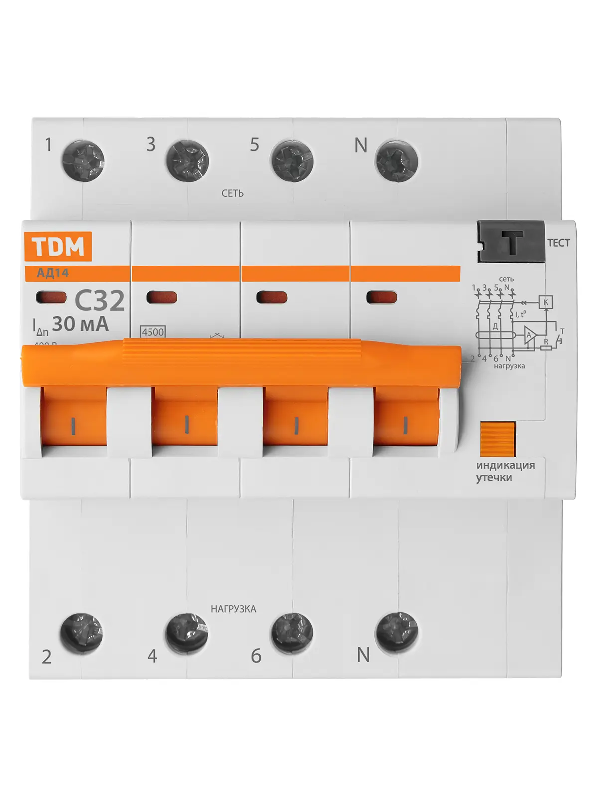 Дифференциальный автомат TDM Electric АД-14 4P 32 А 30 мА 4.5 кА АС - 1