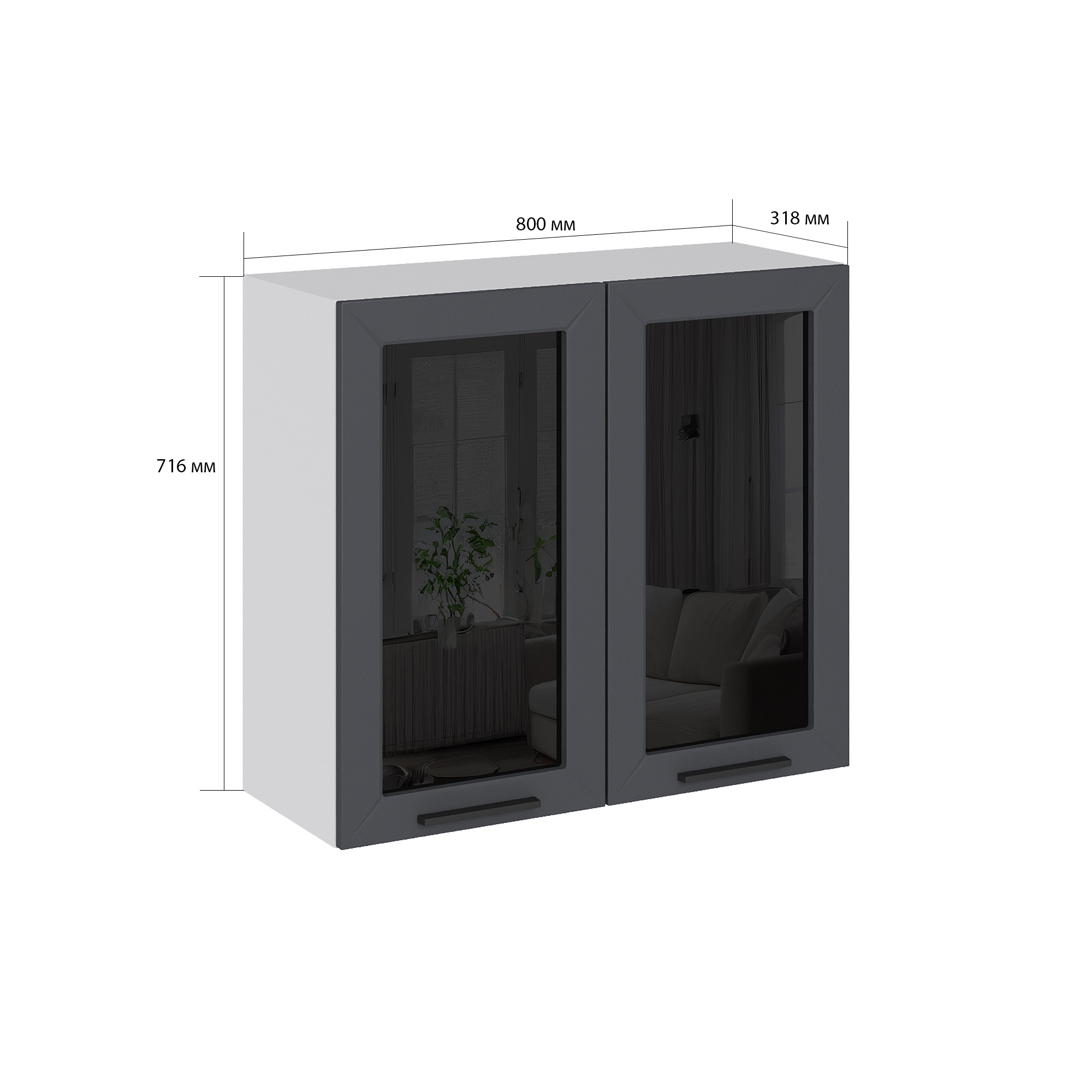 Изображение товара Навесной шкаф со стеклом Сурская мебель Глетчер Маренго 80x71.6x31.8 см цвет серый МДФ