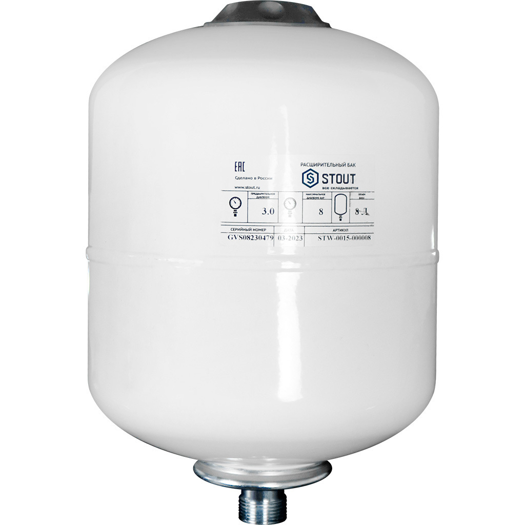 Изображение товара Расширительный бак для ГВС 8 л STOUT 3/4" белый вертикальный цилиндр