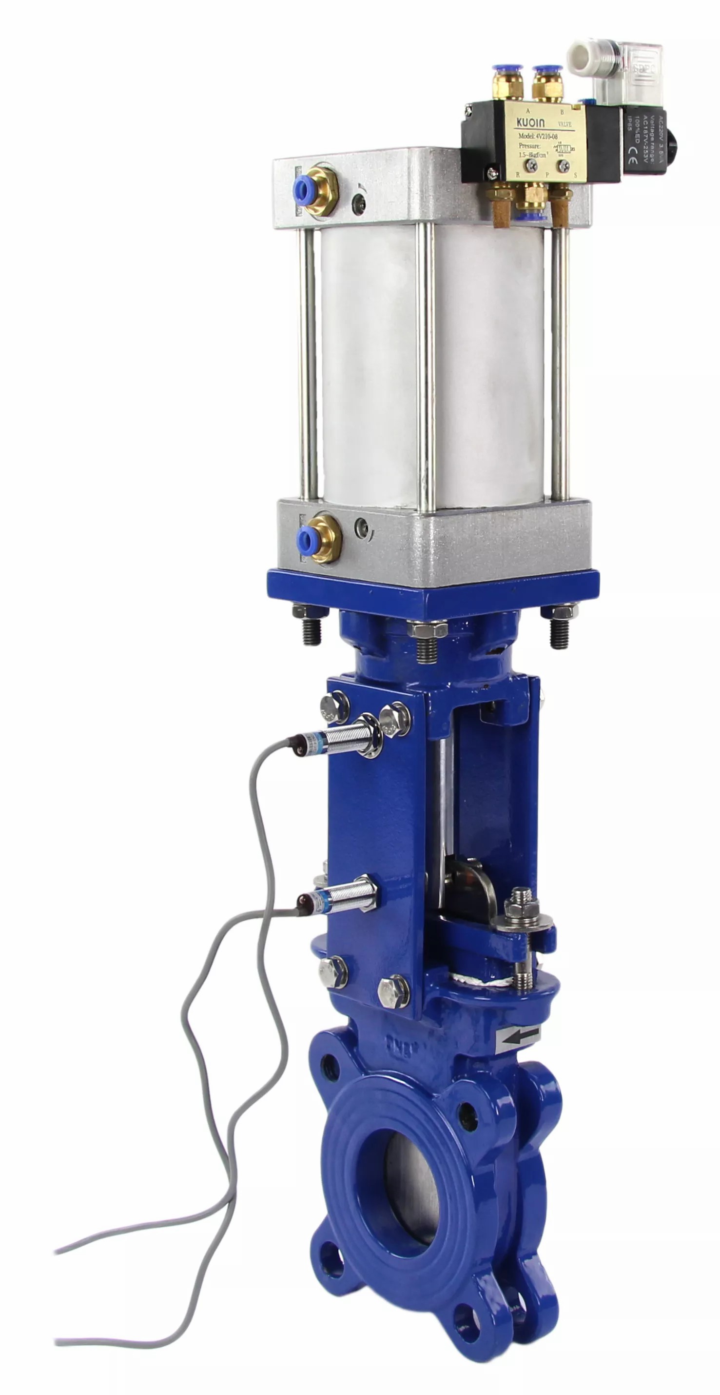 Изображение товара Задвижка шиберная межфланцевая DN.ru Ду200 Ру10 с пневмоприводом и эпоксидным покрытием