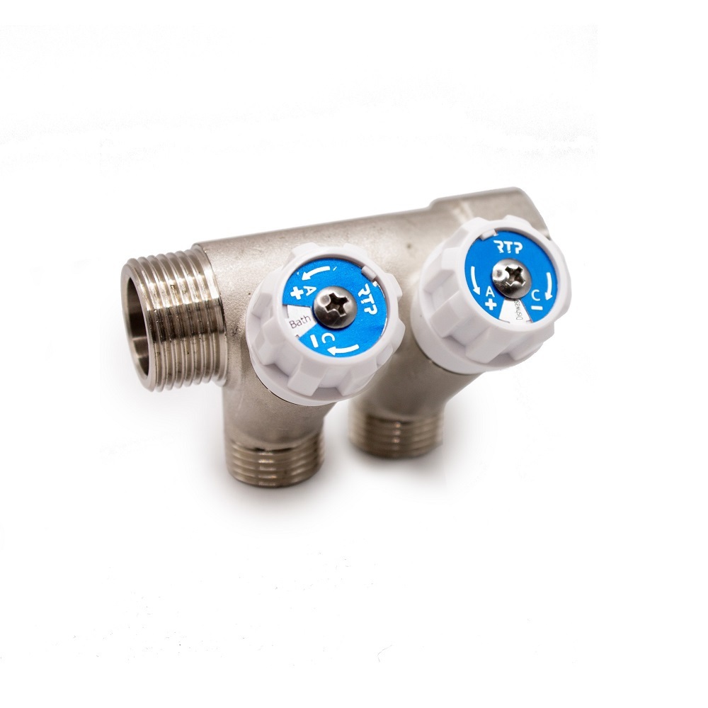 Изображение товара Регулирующий коллектор Rtp на 2 выхода 1" латунный для водоснабжения