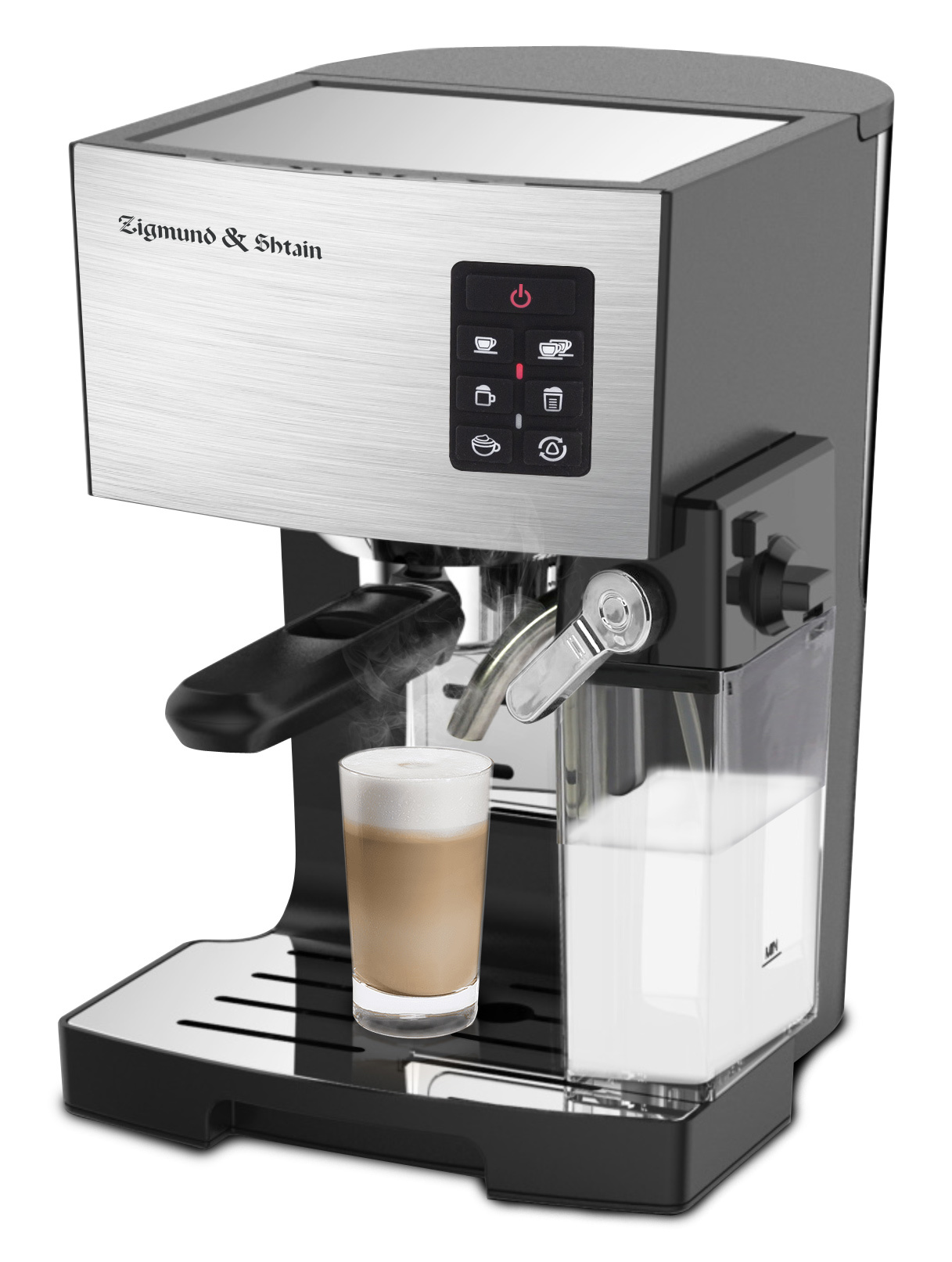 Изображение товара Кофеварка Zigmund & Shtain ZCM-887 рожковая серебристая 1500 Вт 1.4 л