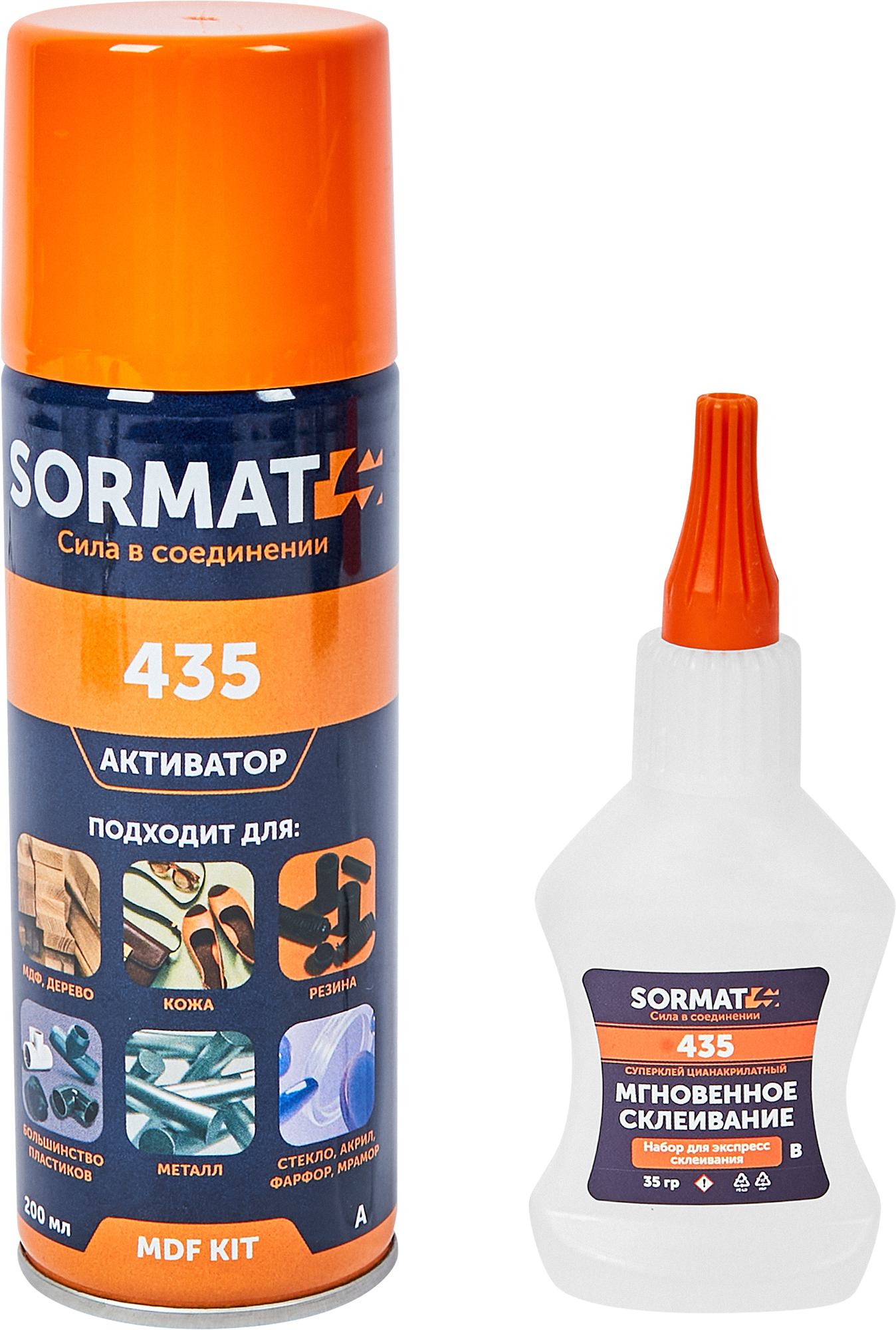 Суперклей - набор для экспресс склеивания Sormat MDF KIT 435 35 гр + 200 мл