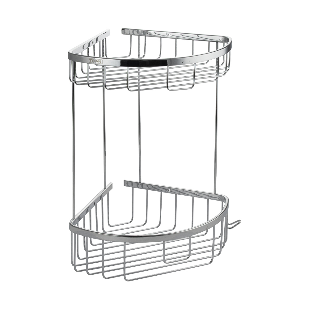 Изображение товара Полка угловая для ванной Titan 77251 из нержавеющей стали 28x35 см с крючком