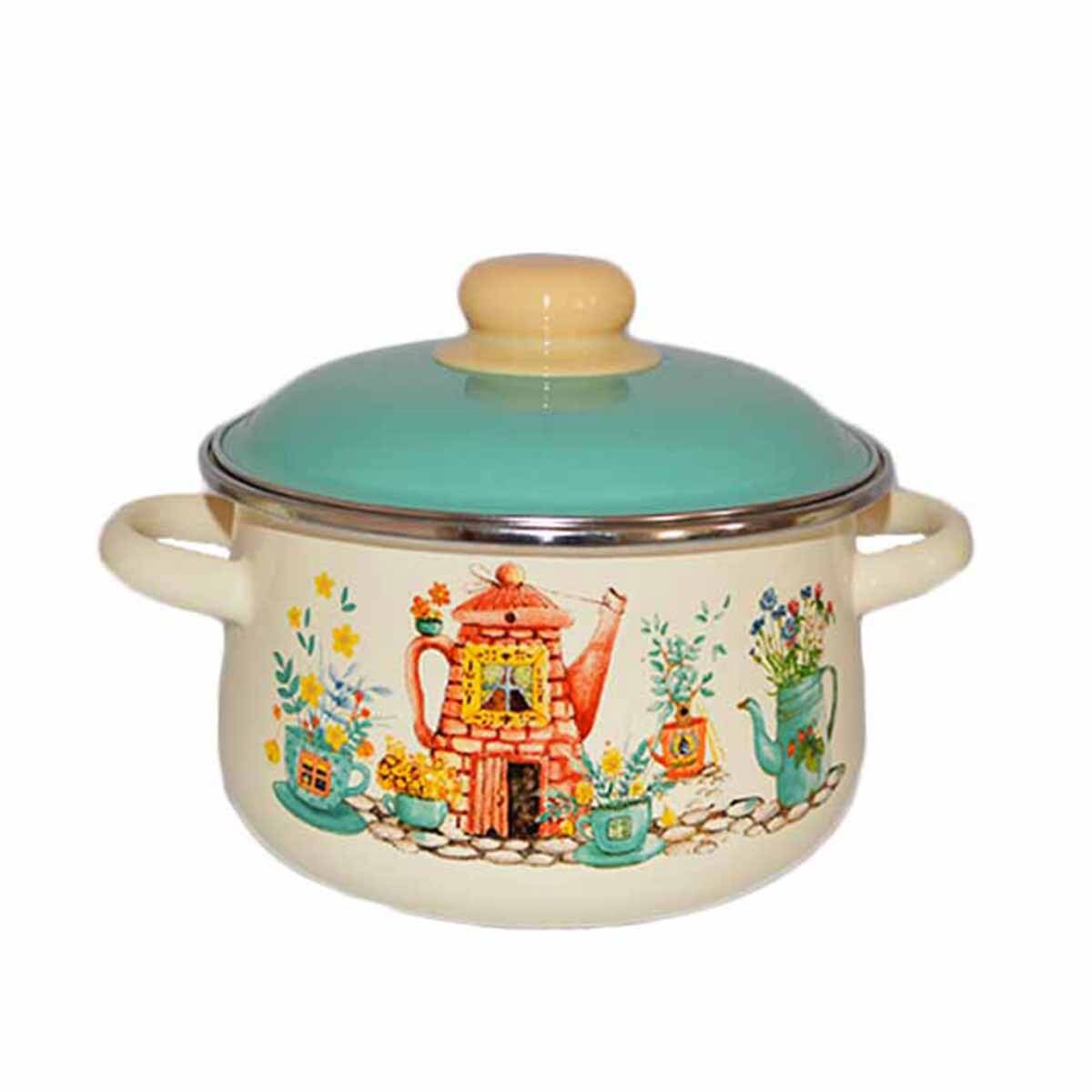Изображение товара Кастрюля 2 л с крышкой Стальэмаль Чайный домик 1с45я сталь цвет разноцветный