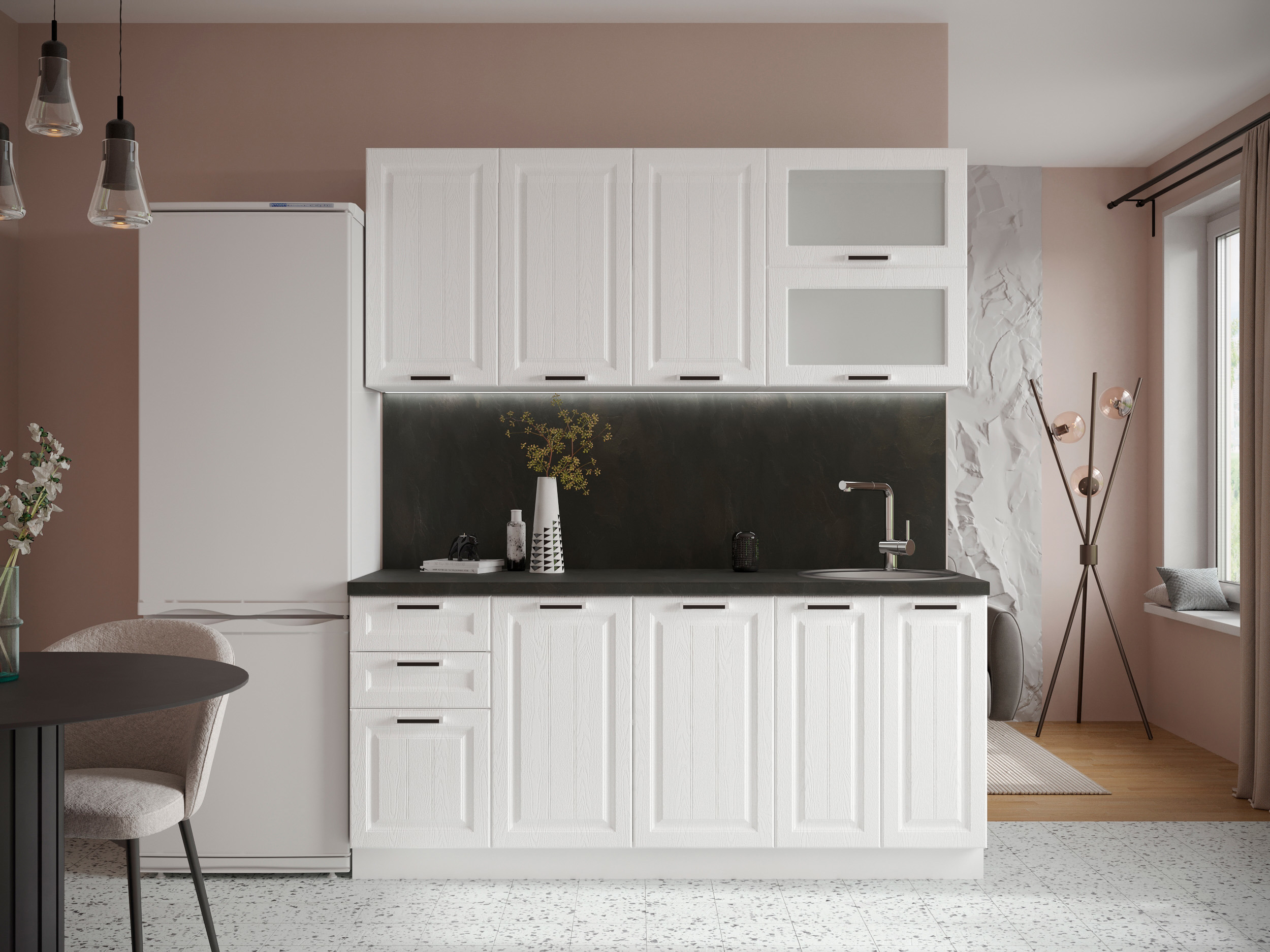 Изображение товара Кухонный гарнитур Сурская мебель Прага 021 180x214x47.8 см МДФ цвет белый