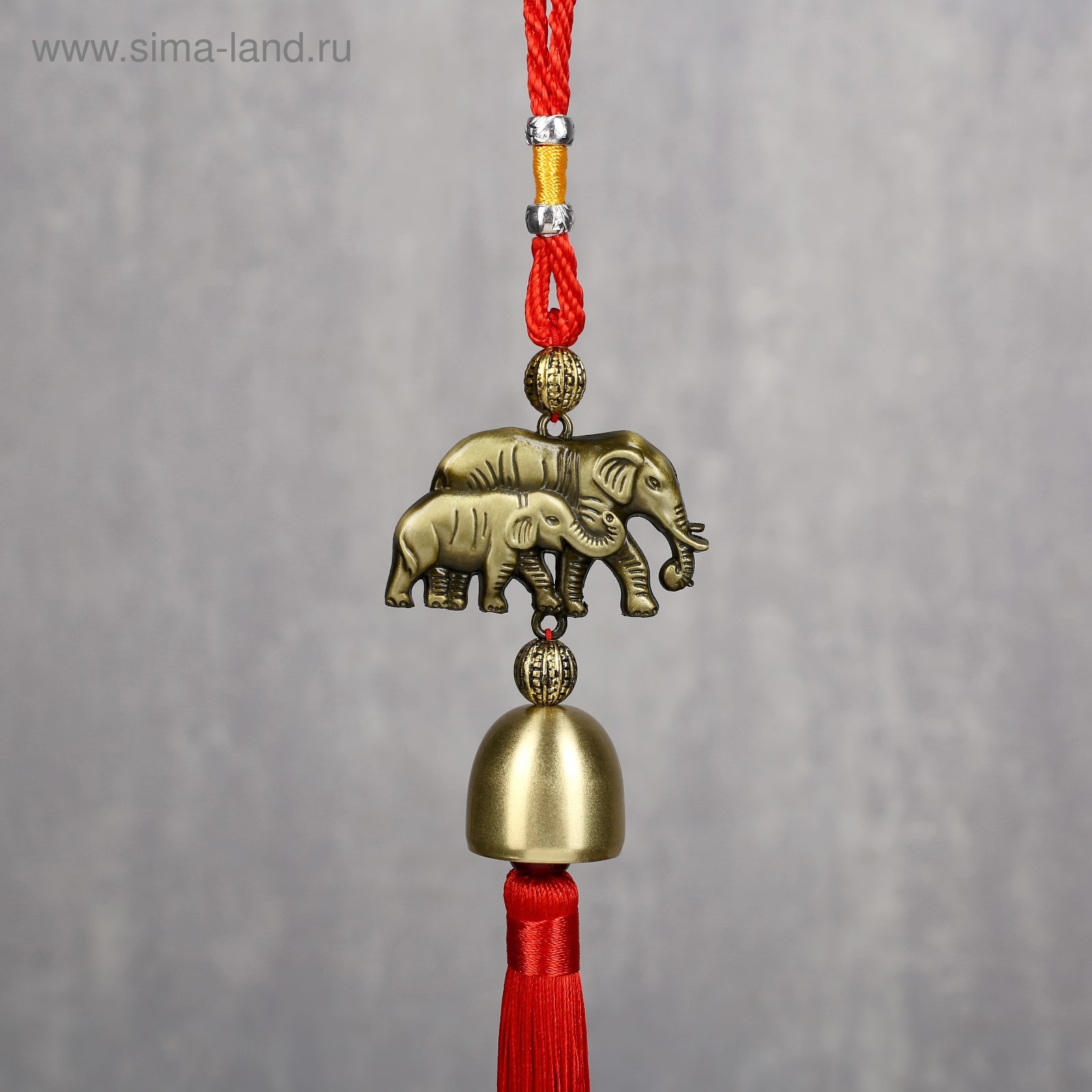 Изображение товара Подвеска интерьерная колокольчик "Слон и слонёнок" 1 колокол d-2.5 см 35x5.5x2.7 см