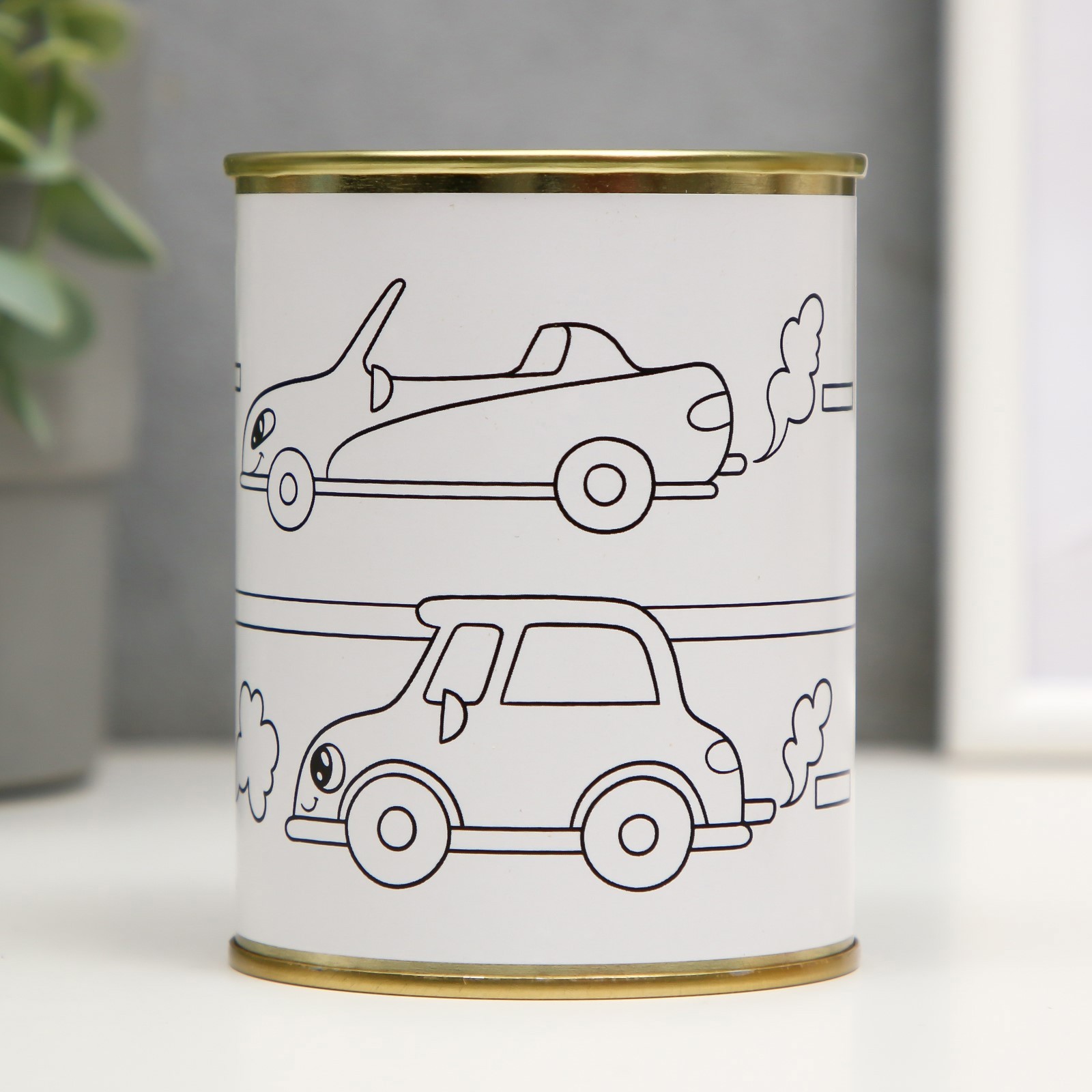 Изображение товара Копилка-банка металл Машинки детская раскраска