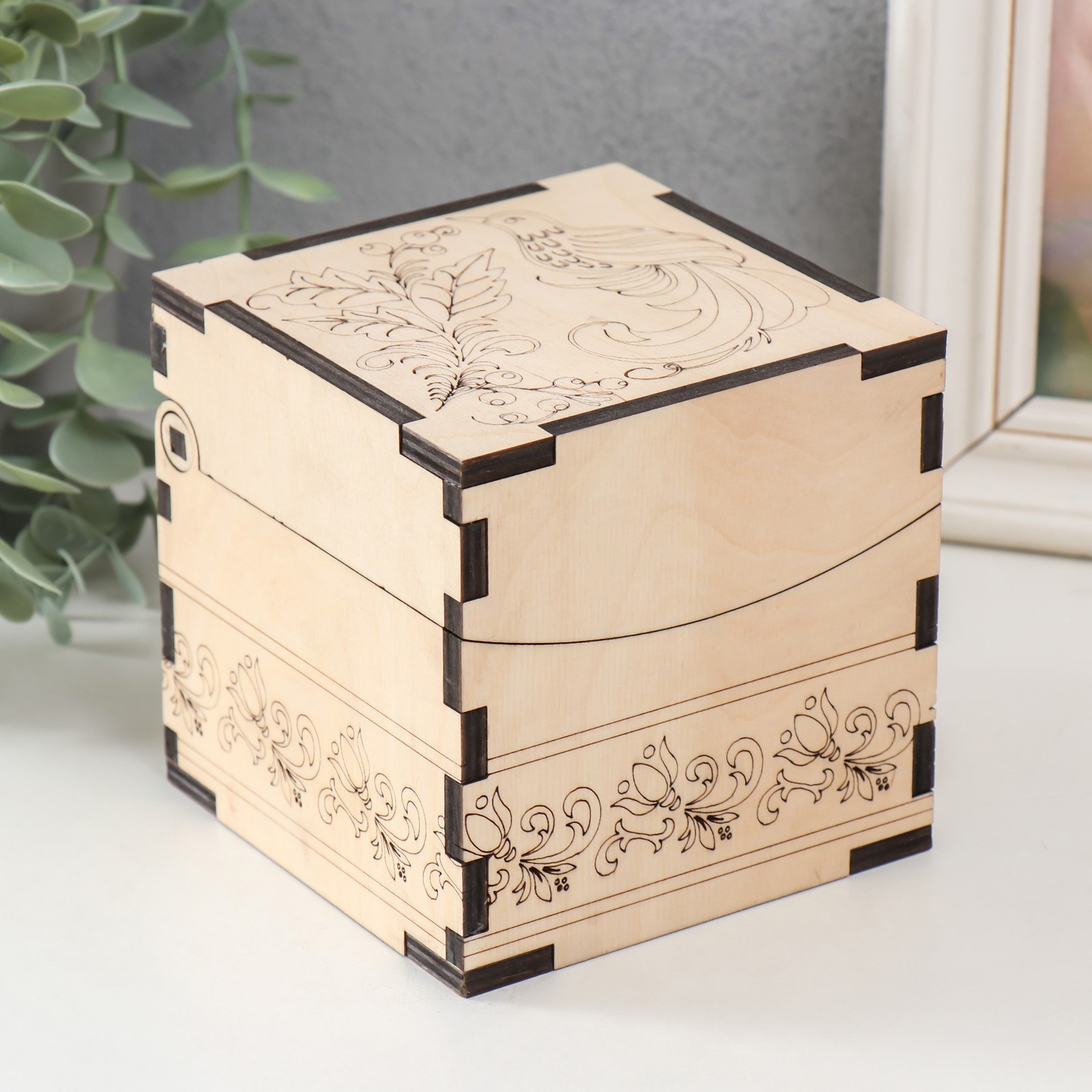 Изображение товара Шкатулка-куб для росписи «Птица» 10,7×10,7×10,7 см