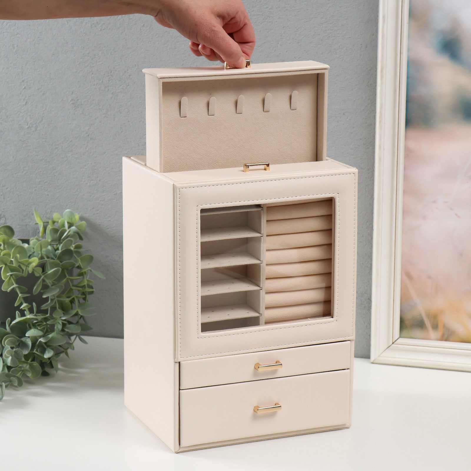 Изображение товара Шкатулка для украшений "Архивариус с двумя ящичками" белая 20x15.5x28 см