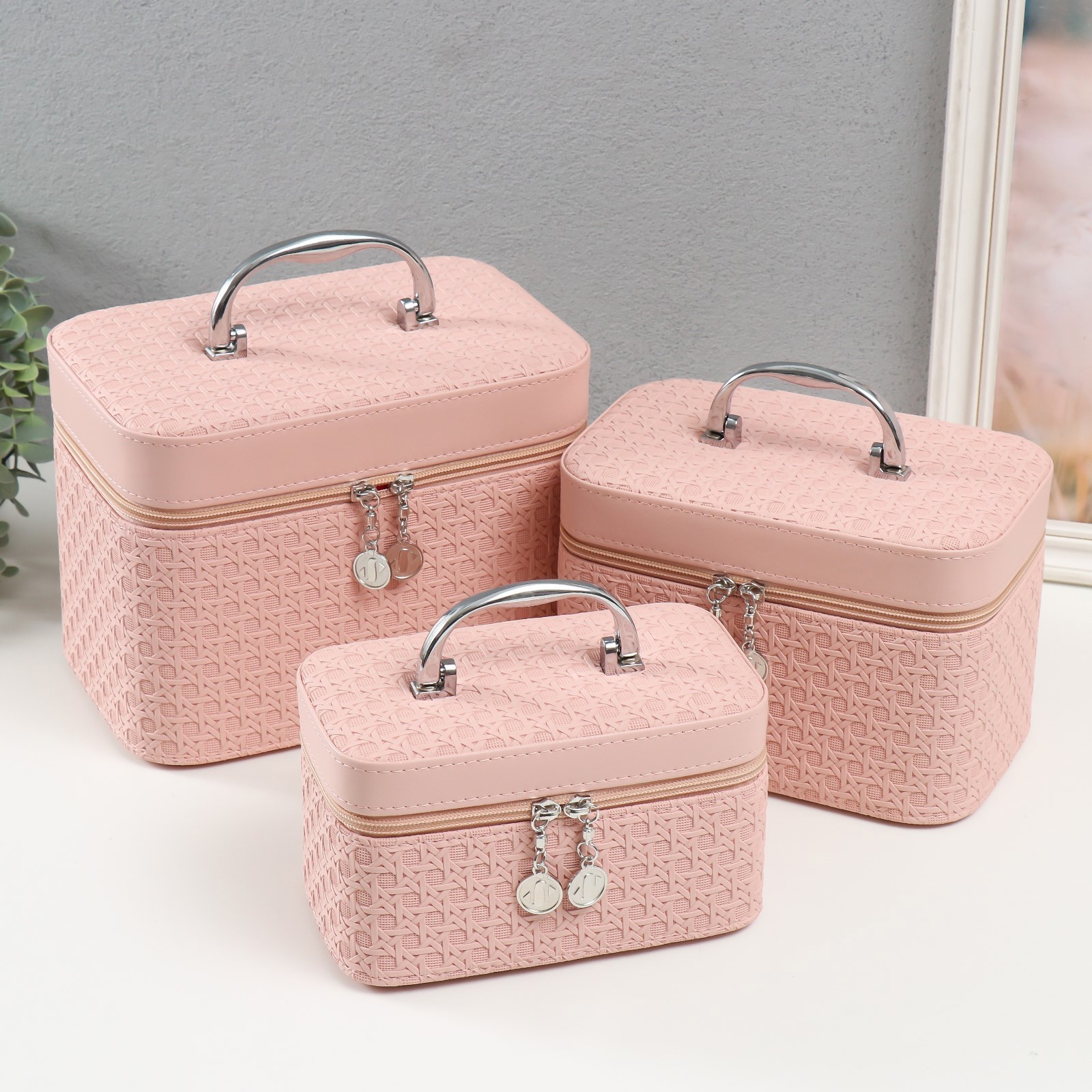 Изображение товара Шкатулка с зеркалом Вязка Розовый набор 3 шт
