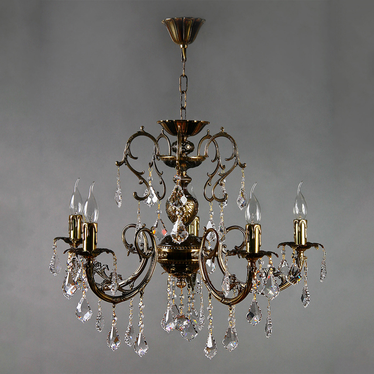 Изображение товара Люстра подвесная Mantra 8888-5_pb_leaf_crystal с 5 лампами и латунным корпусом