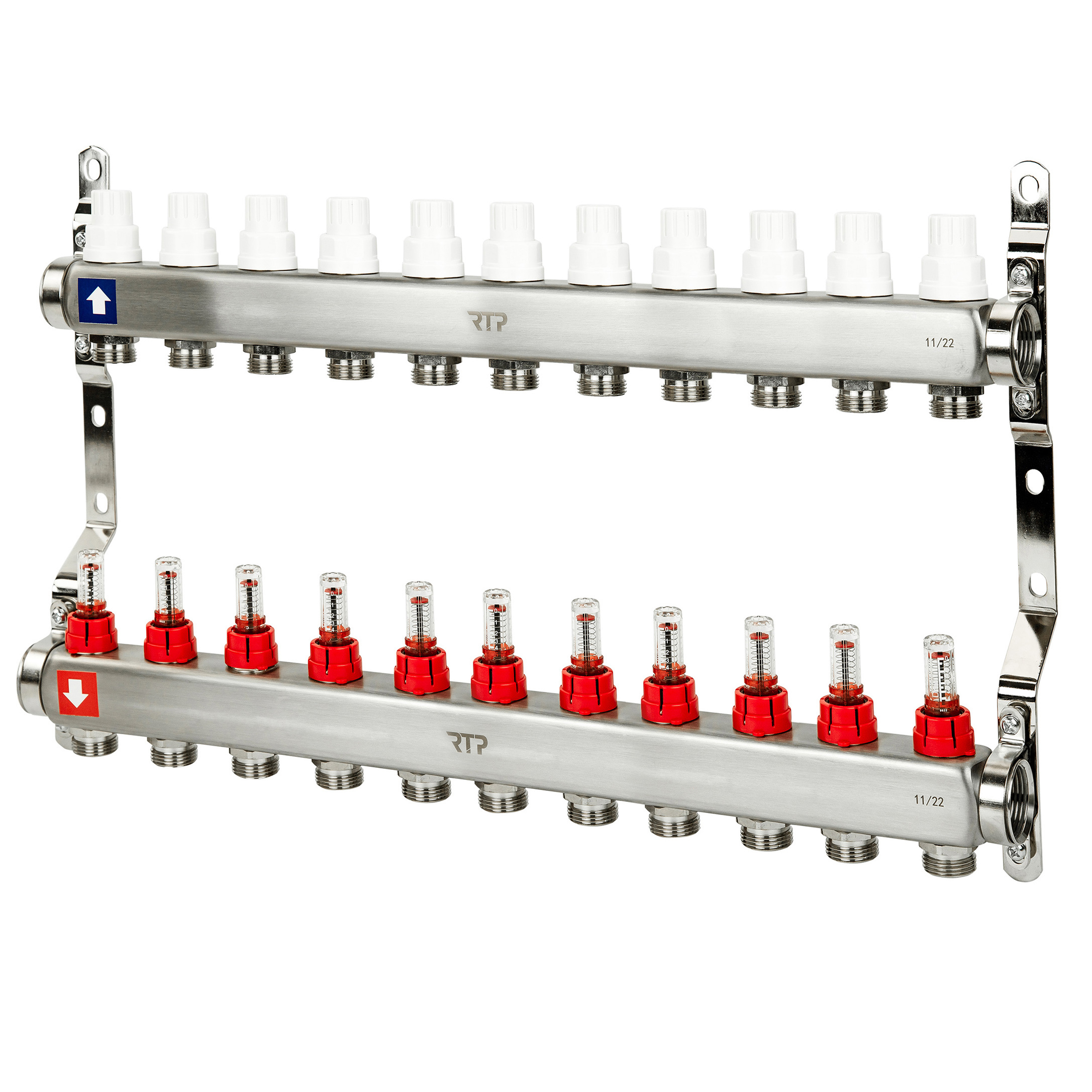 Изображение товара Коллекторная группа с расходомером и кронштейном Rtp 39407 на 11 выходов 1" нержавеющая сталь