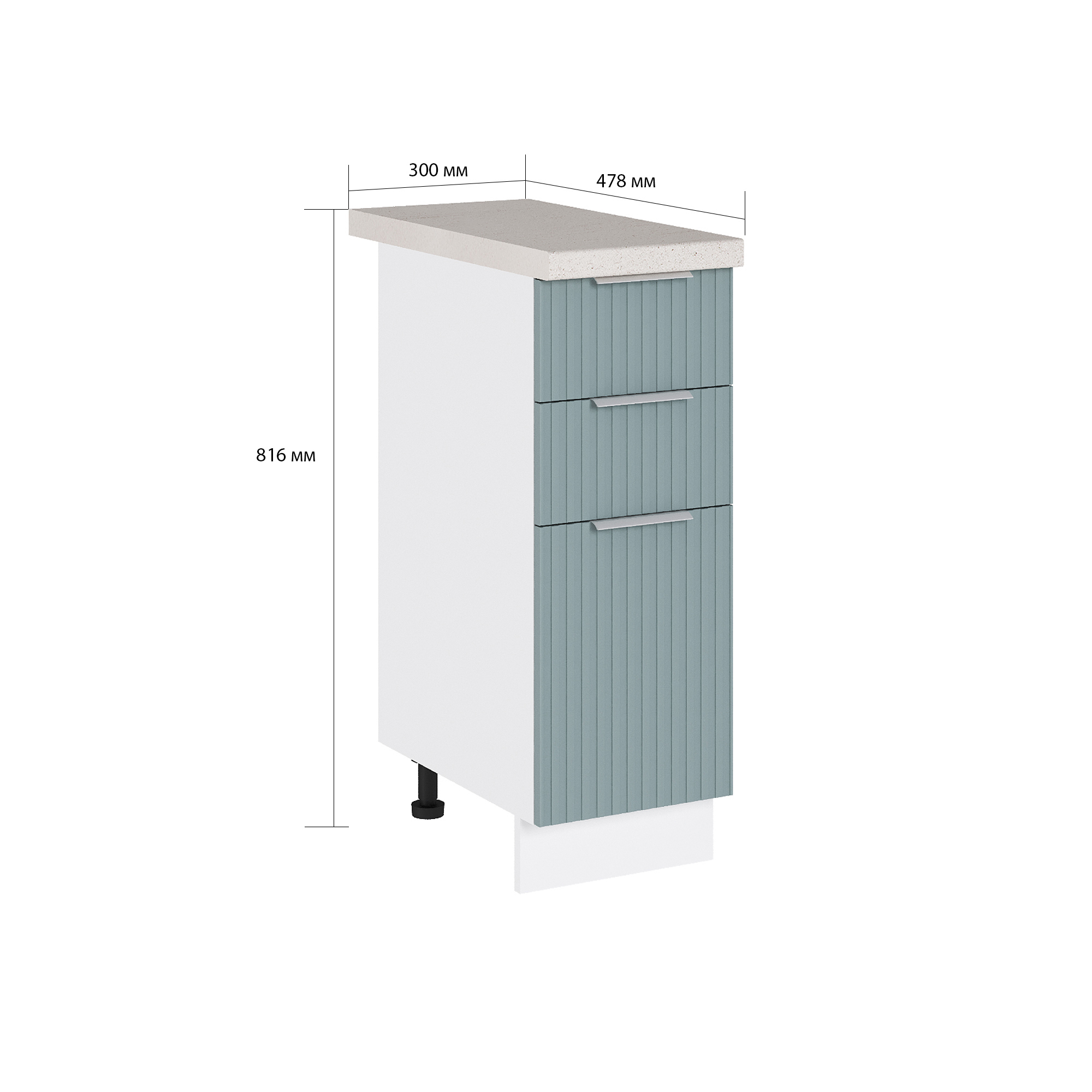 Изображение товара Напольный шкаф с 3 ящиками Сурская мебель Мисти грин Сиэль 81.6x30x47.8 см белый нежно-зеленый