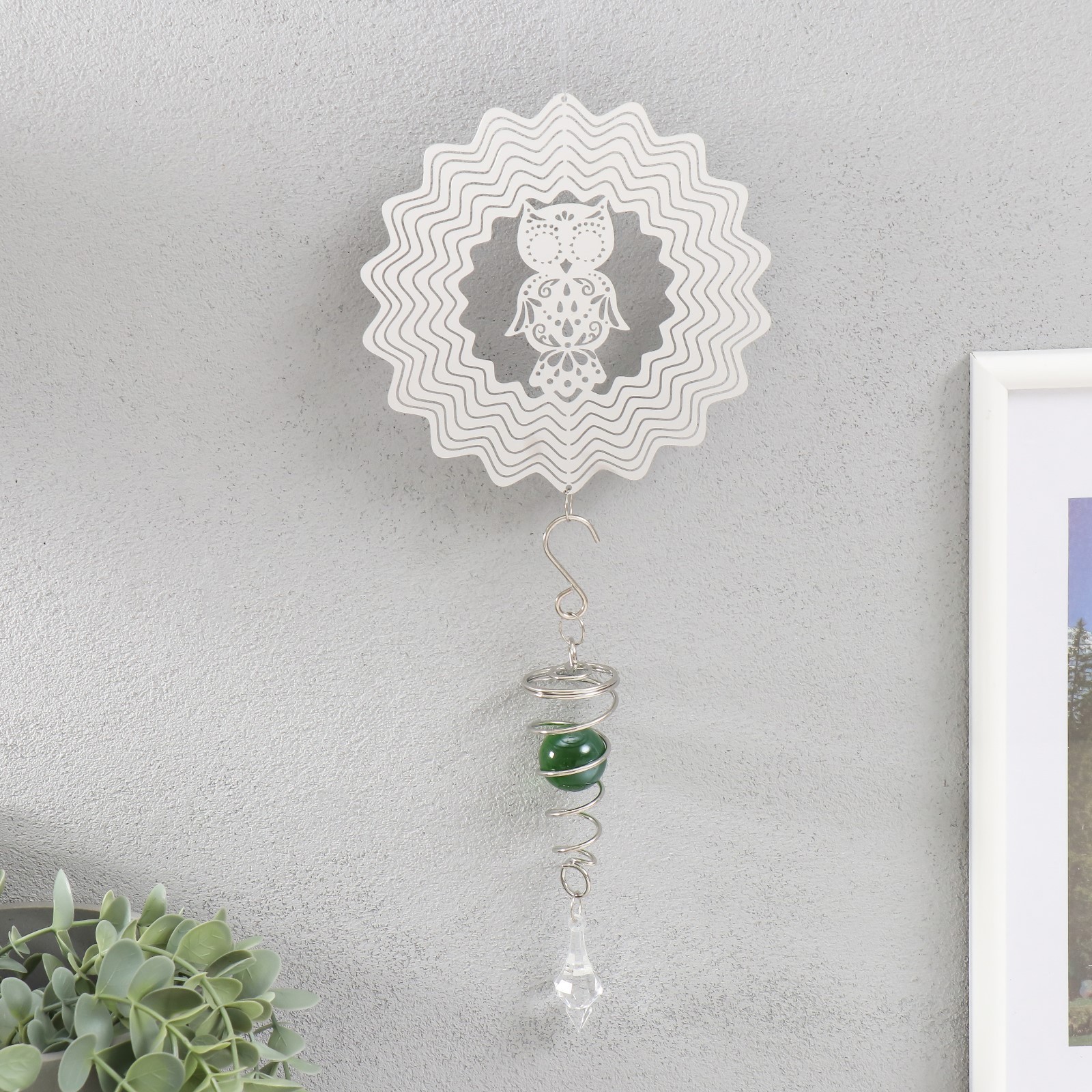 Изображение товара Подвеска интерьерная ветряной колокольчик "Ажурный филин" с бусиной 13.5x13.5x31 см