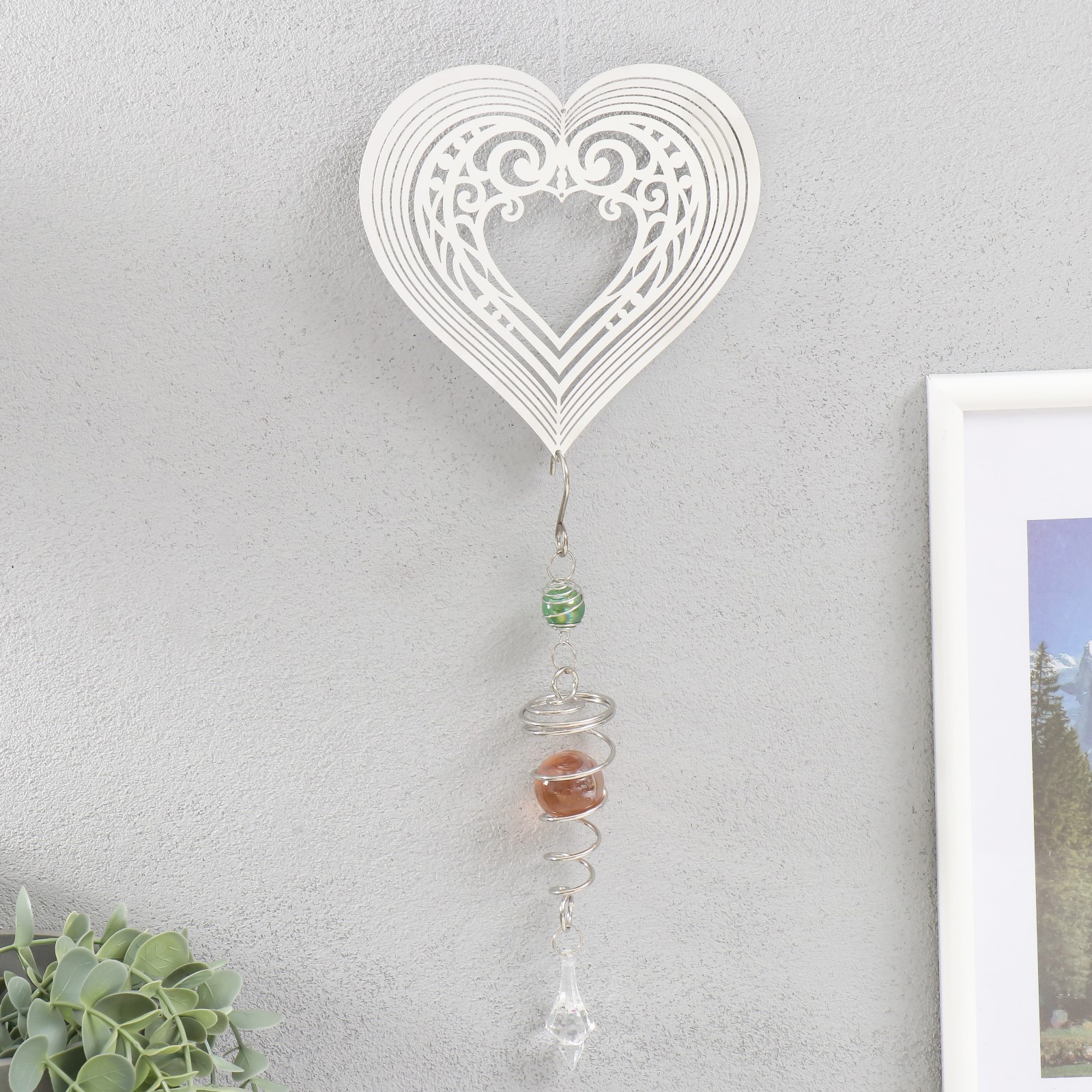 Изображение товара Подвеска интерьерная ветряной колокольчик "Ажурное сердце" с бусиной 13.5x13.5x31 см