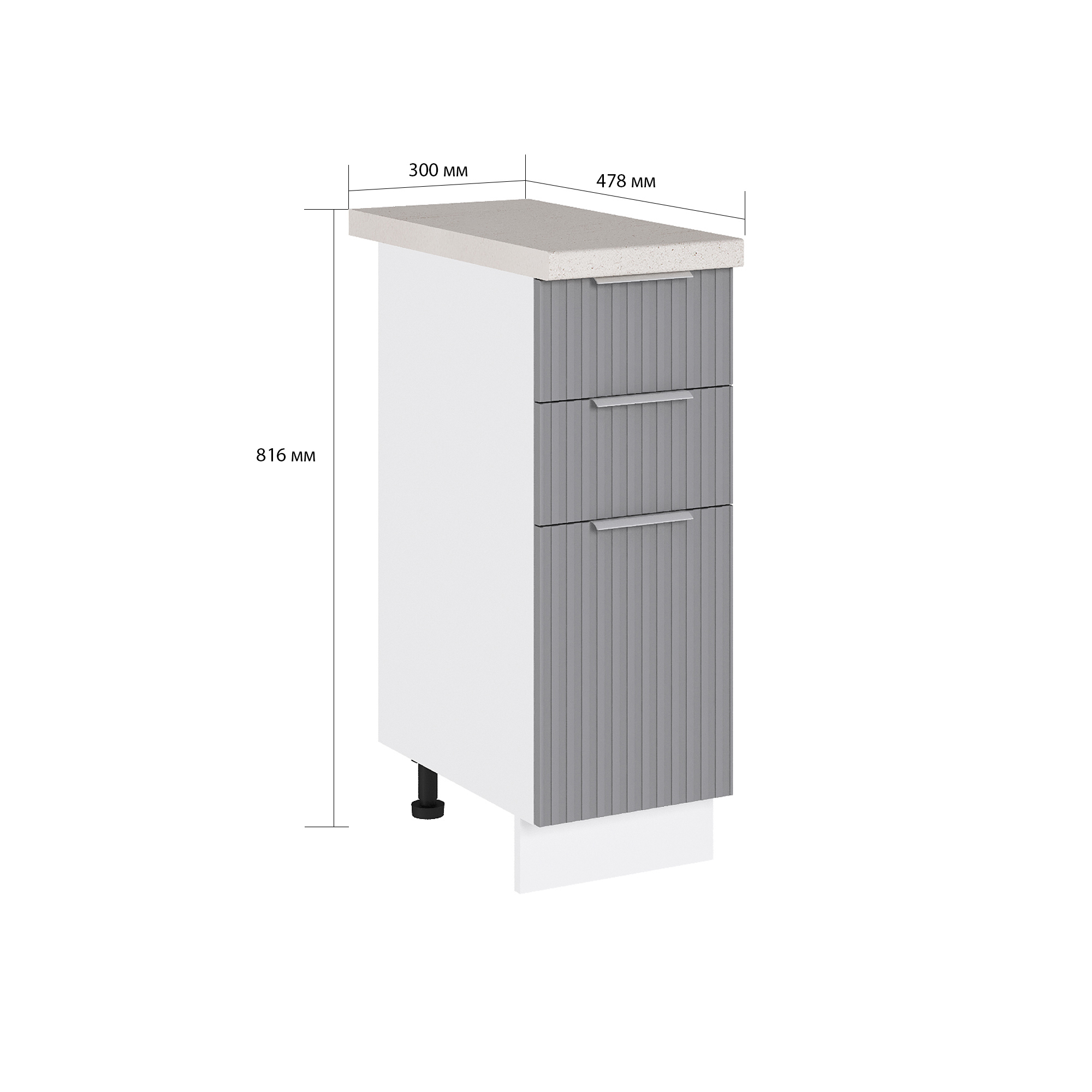 Изображение товара Напольный шкаф 3 ящика Сиэль Ян белый монблан софт, сборка
