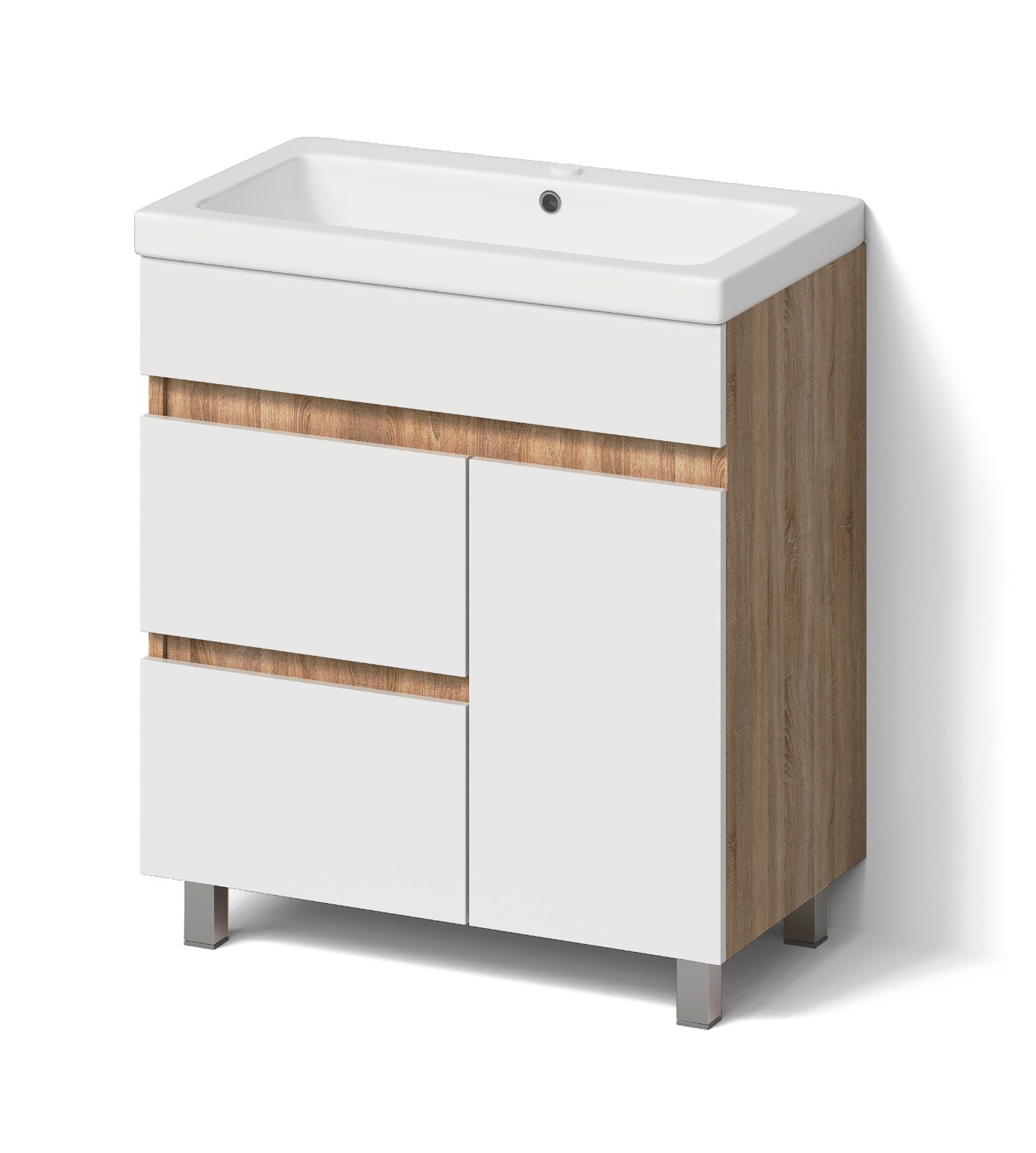 Изображение товара Тумба под раковину Cube 80 см напольная эмаль цвет белый глянец/дуб вотан