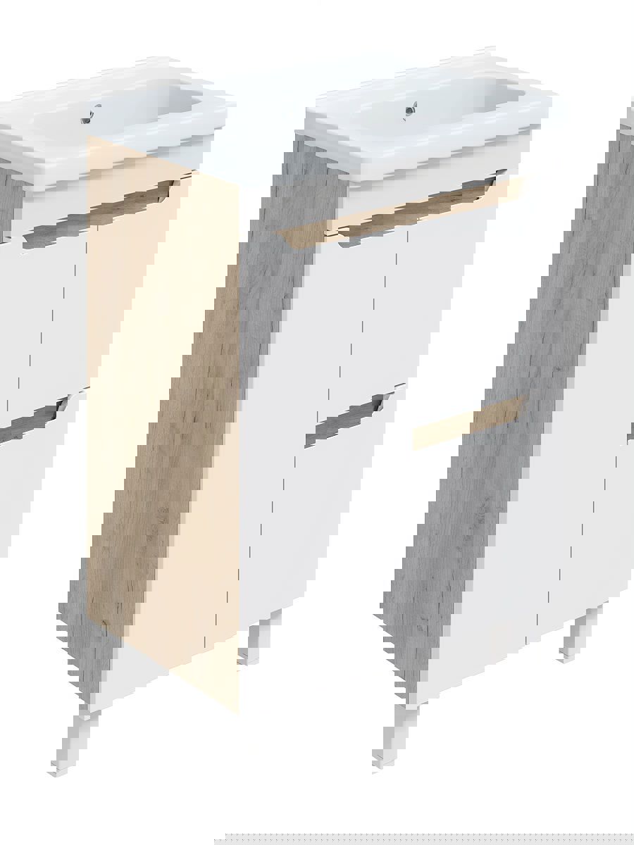 Изображение товара Тумба под раковину Рондо 80 напольная белый серый дуб ВЛДСП для ванной комнаты