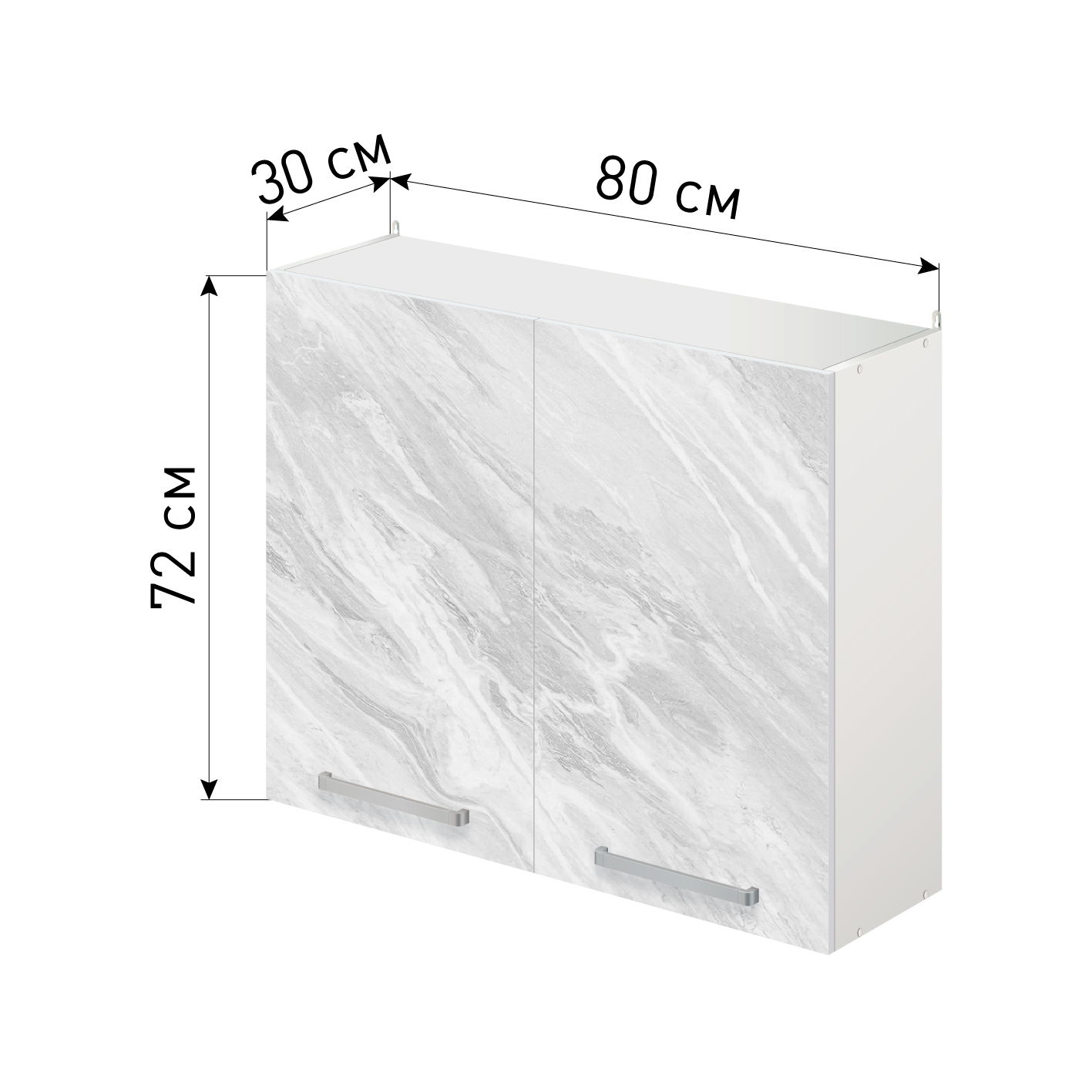 Изображение товара Навесной кухонный шкаф Лидер Стиль SHP80_MR 80x72x30 см из ЛДСП белый мрамор