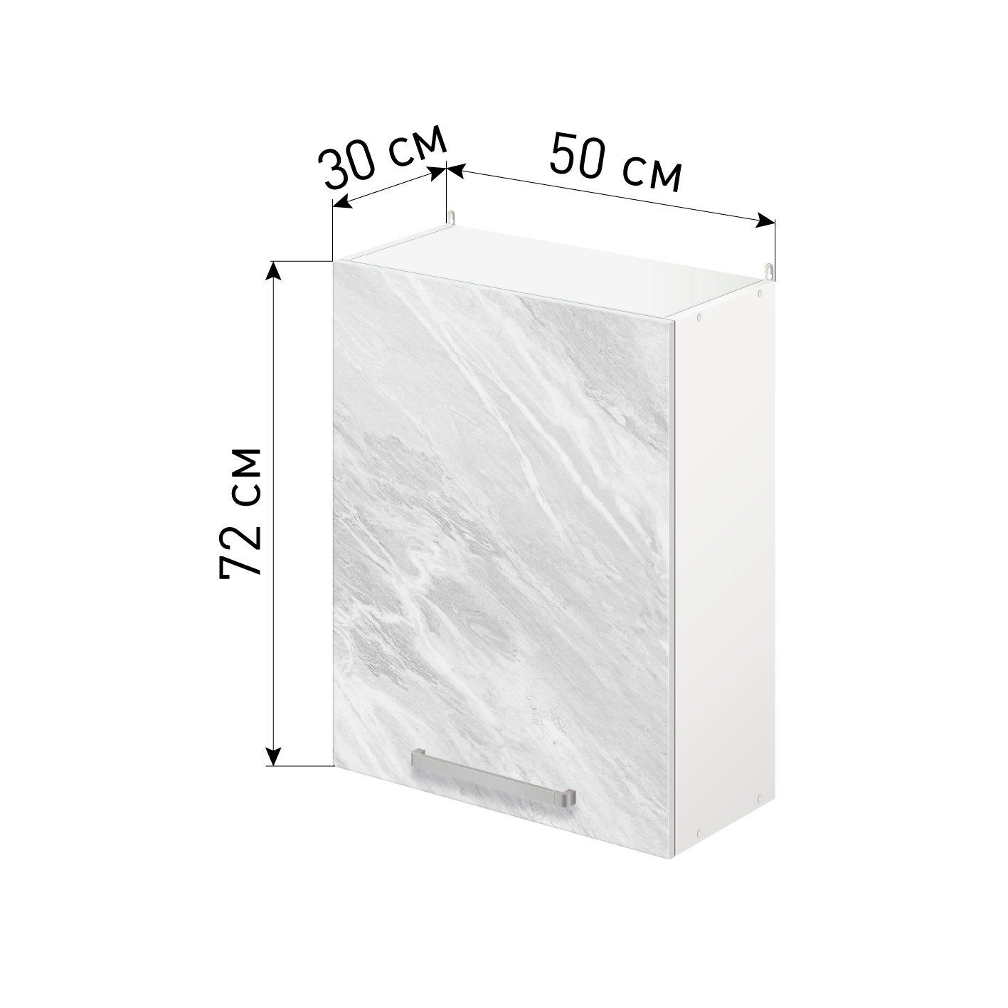 Изображение товара Навесной шкаф для кухни Лидер Стиль SHP50_MR 50x72x30 см из ЛДСП, белый мрамор