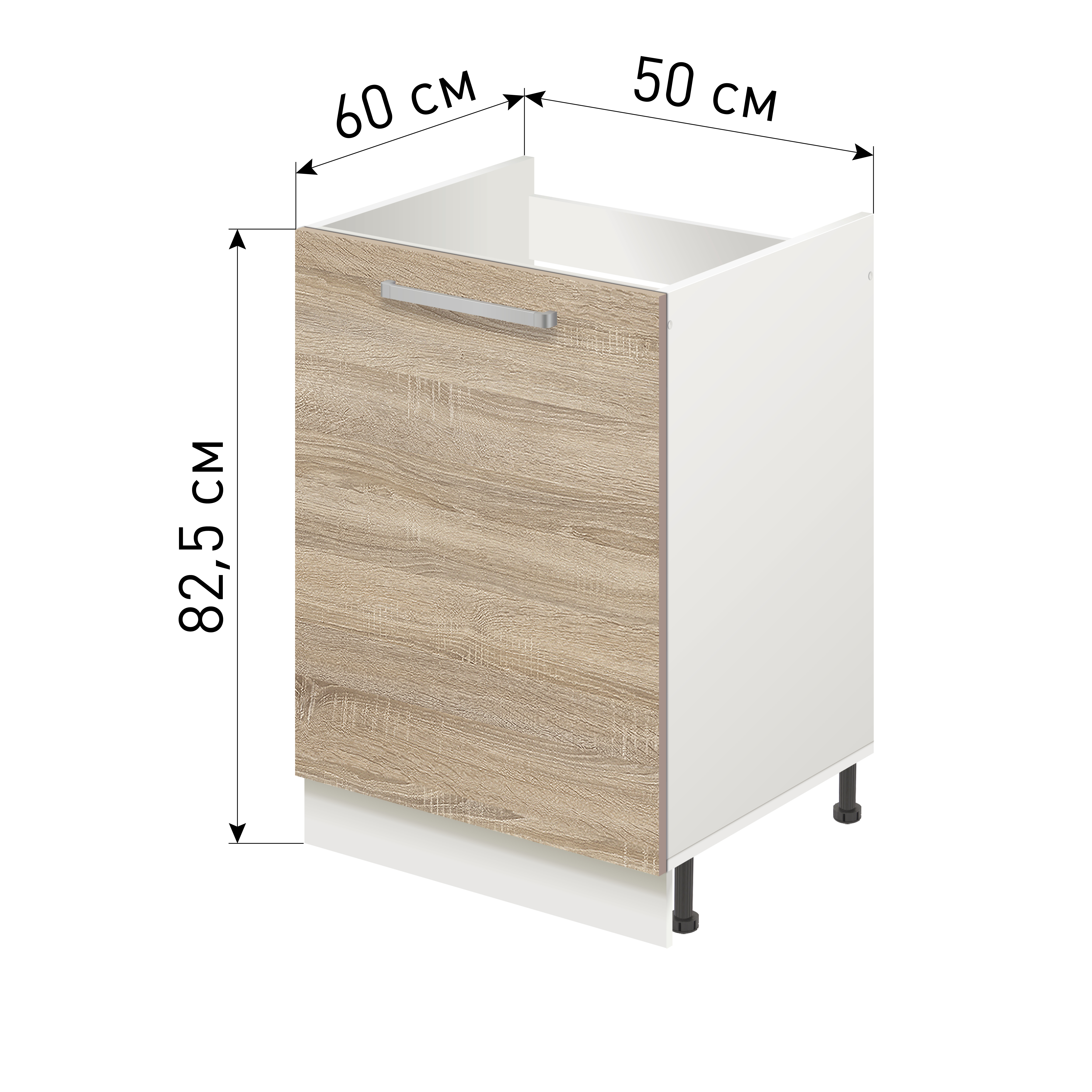 Изображение товара Напольный шкаф для кухни и ванной Лидер Стиль TP5060_DBS 50x82x60 см дуб сонома