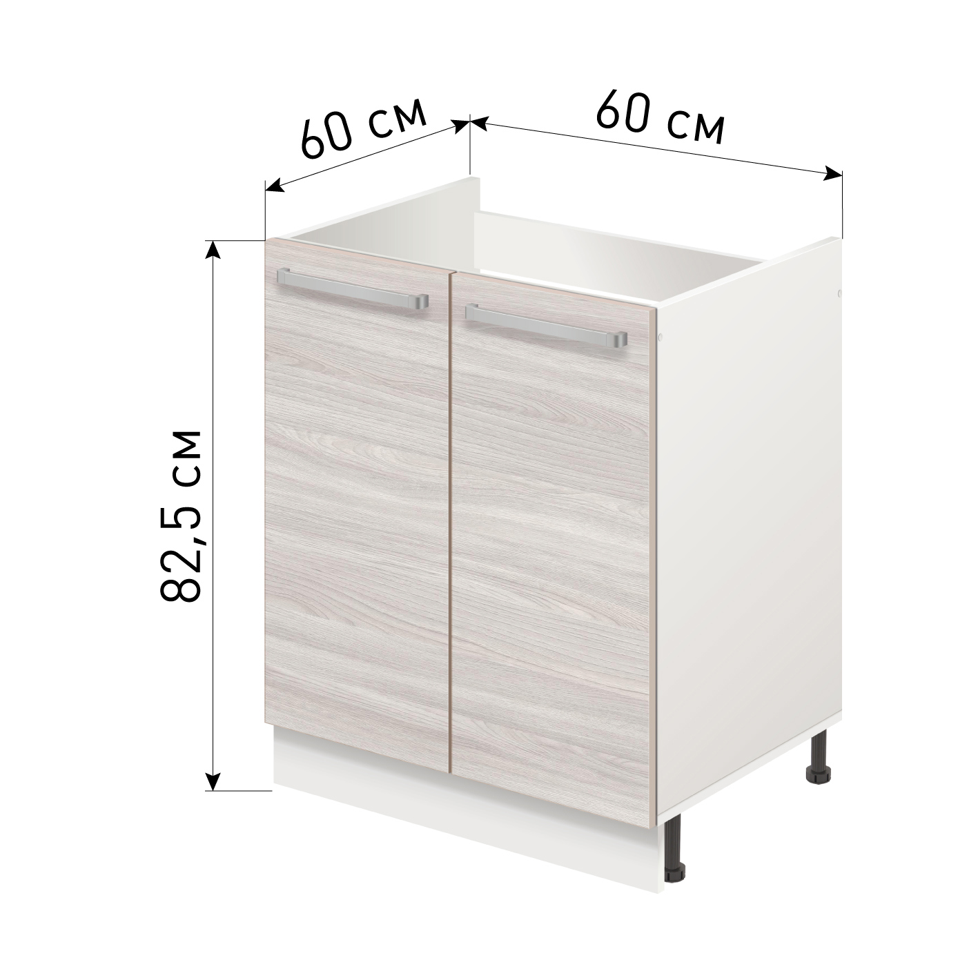 Изображение товара Напольный шкаф для кухни с 2 дверьми Ясень шимо светлый 60x82x60 см ЛДСП