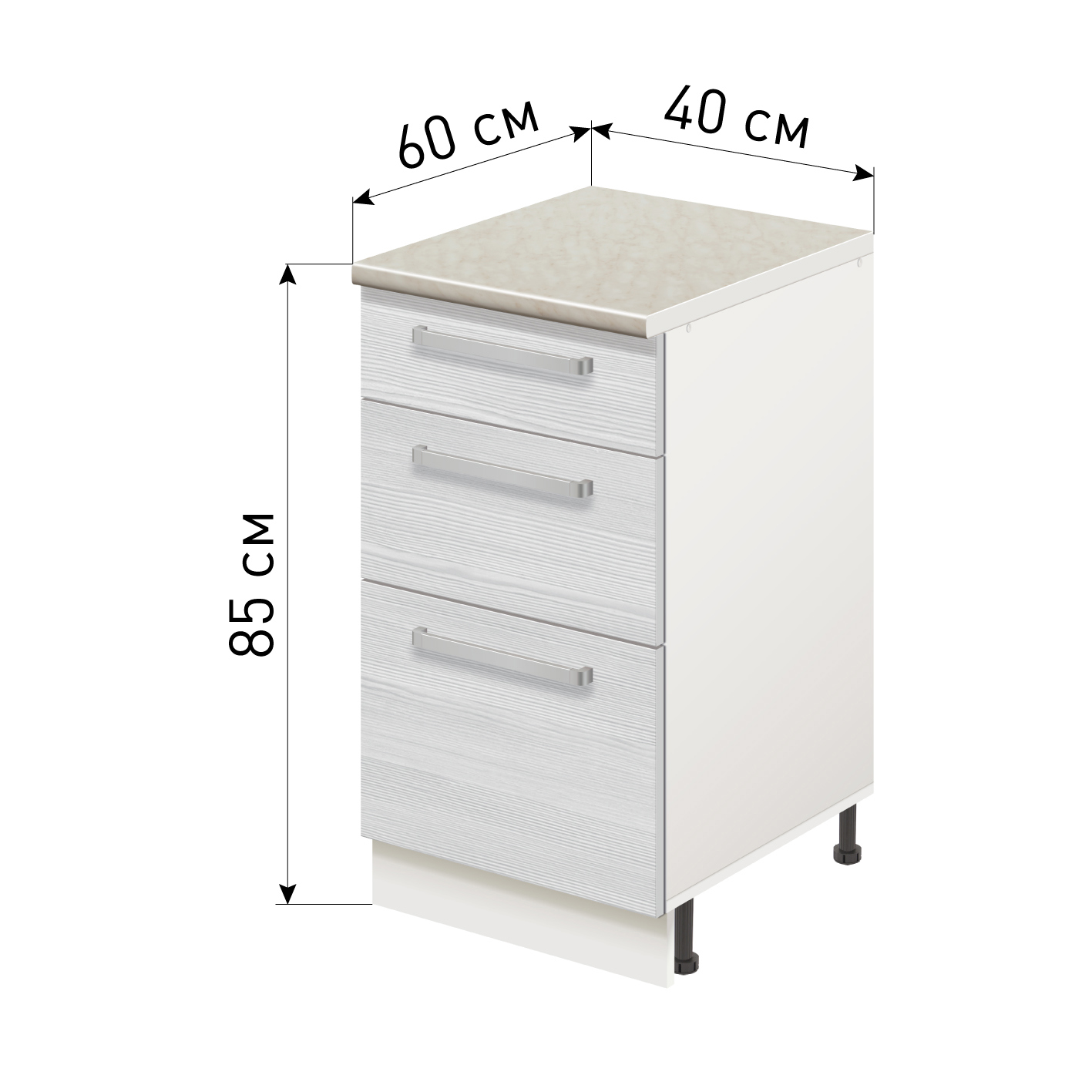 Изображение товара Напольный шкаф Стиль TSB40603_BB из ЛДСП с 3 ящиками и столешницей 40x85x60 см