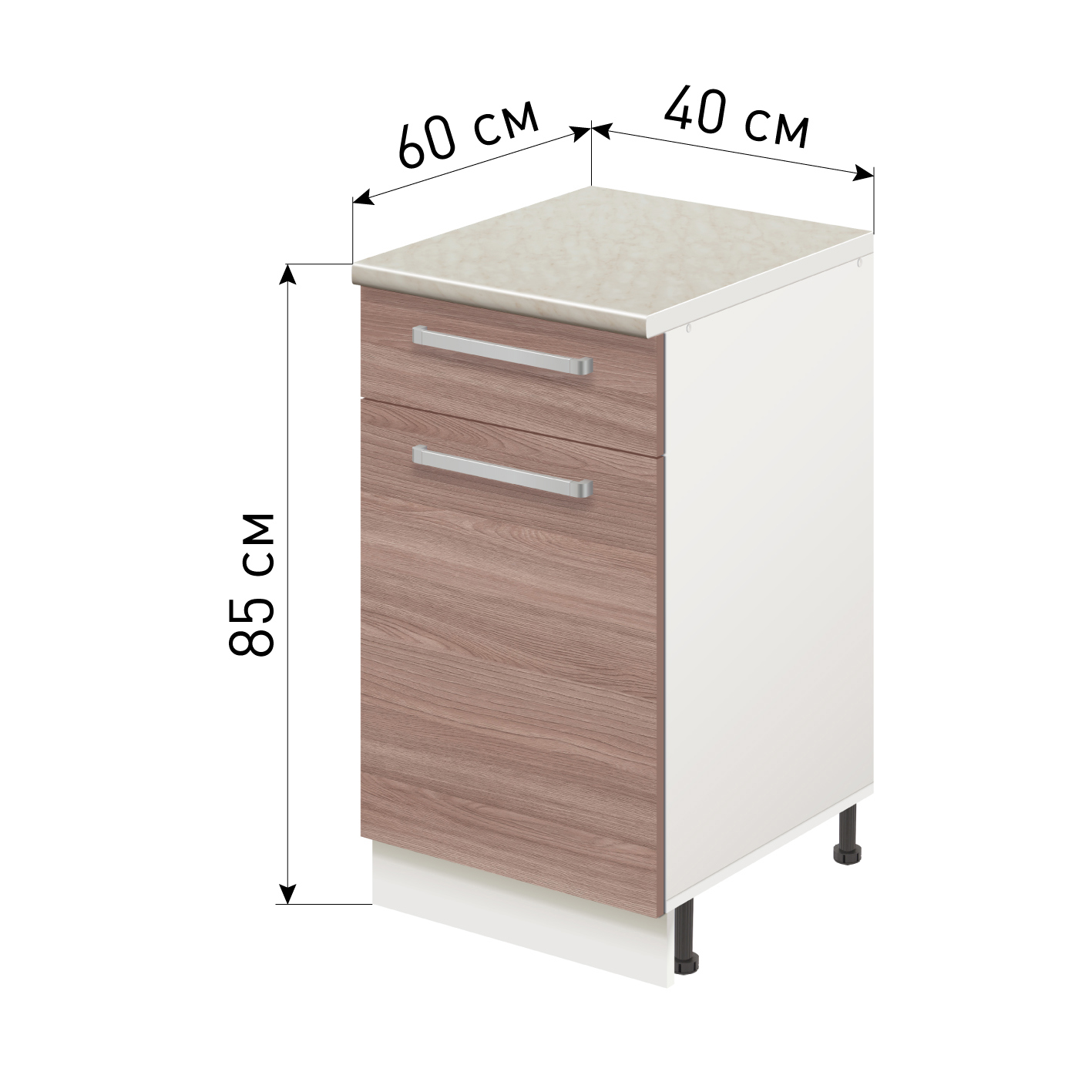 Изображение товара Напольный шкаф Лидер Стиль TSBY4060_YHT 40x85x60 см из ЛДСП с ящиком и столешницей