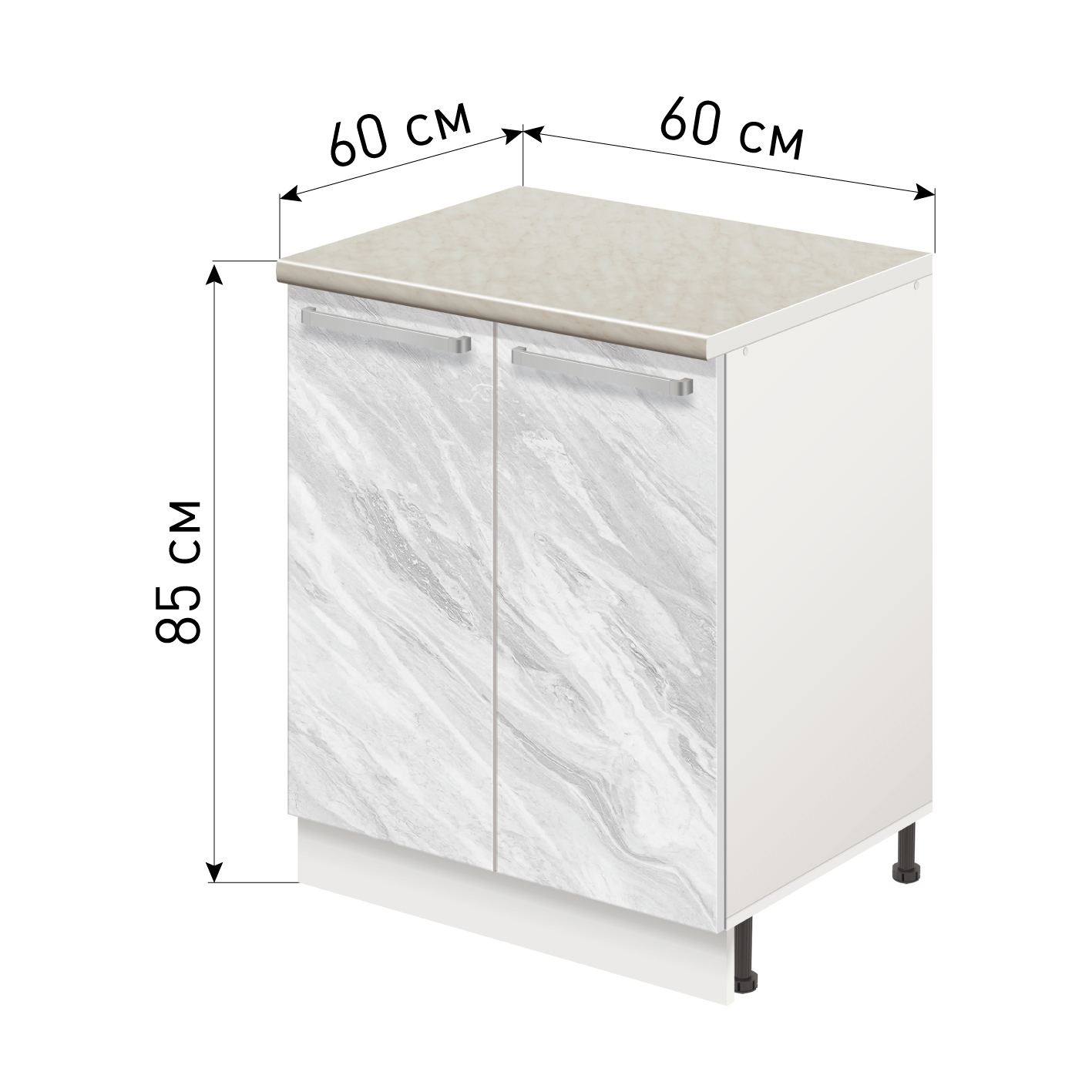 Изображение товара Напольный шкаф Лидер Стиль TSB60602_MR 60x85x60 см с двумя дверьми и мраморным фасадом