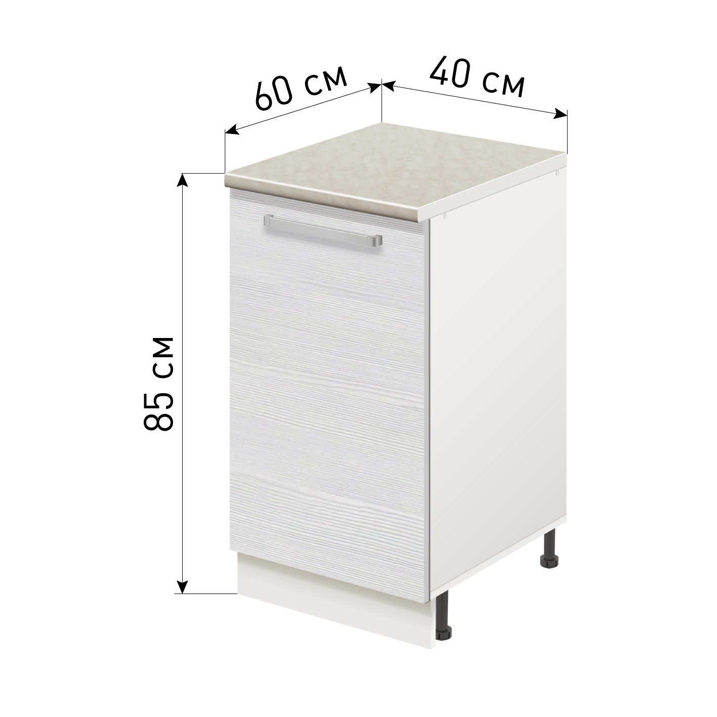 Изображение товара Напольный шкаф Лидер Стиль TSB4060_BB 40x85x60 см беленый дуб мебель для кухни