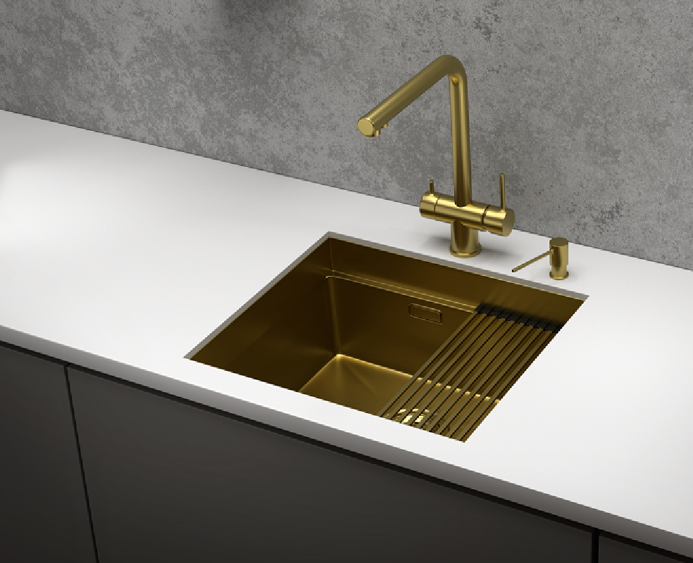 Изображение товара Накладная кухонная мойка Granula KS-5045U с золотым сатиновым покрытием 44.5x50 см