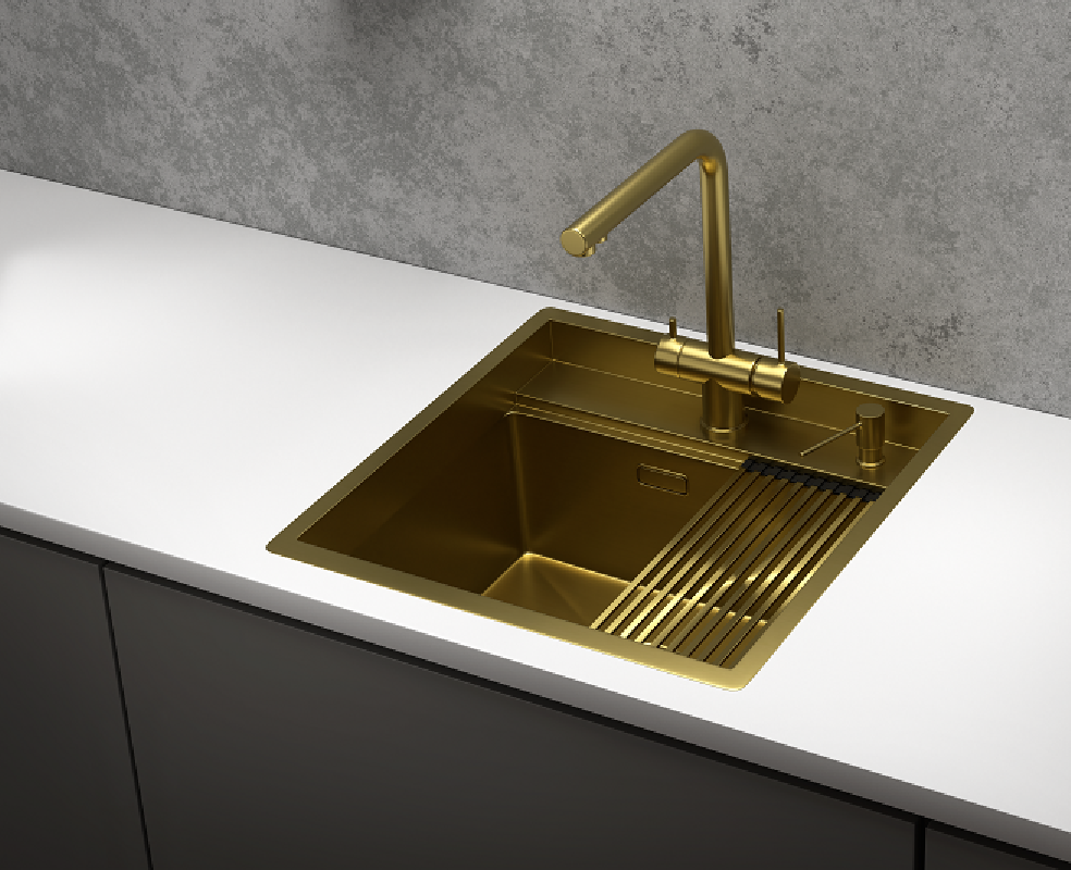 Изображение товара Накладная мойка Granula KS-5051 510x50x23.5 см нержавеющая сталь золото сатин