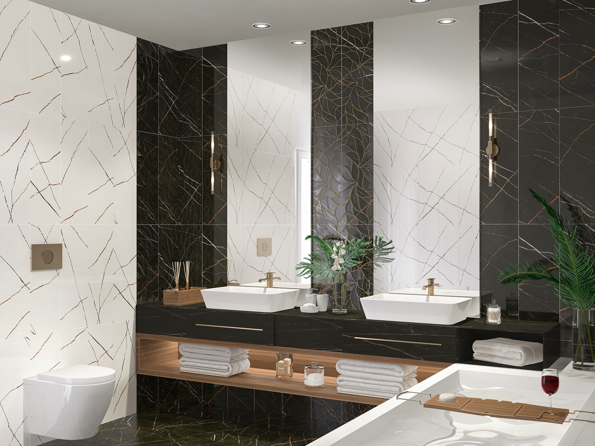 Изображение товара Настенная плитка Eletto ceramica Black&gold 508171101 24.2x70см 1.02 м² цвет черный