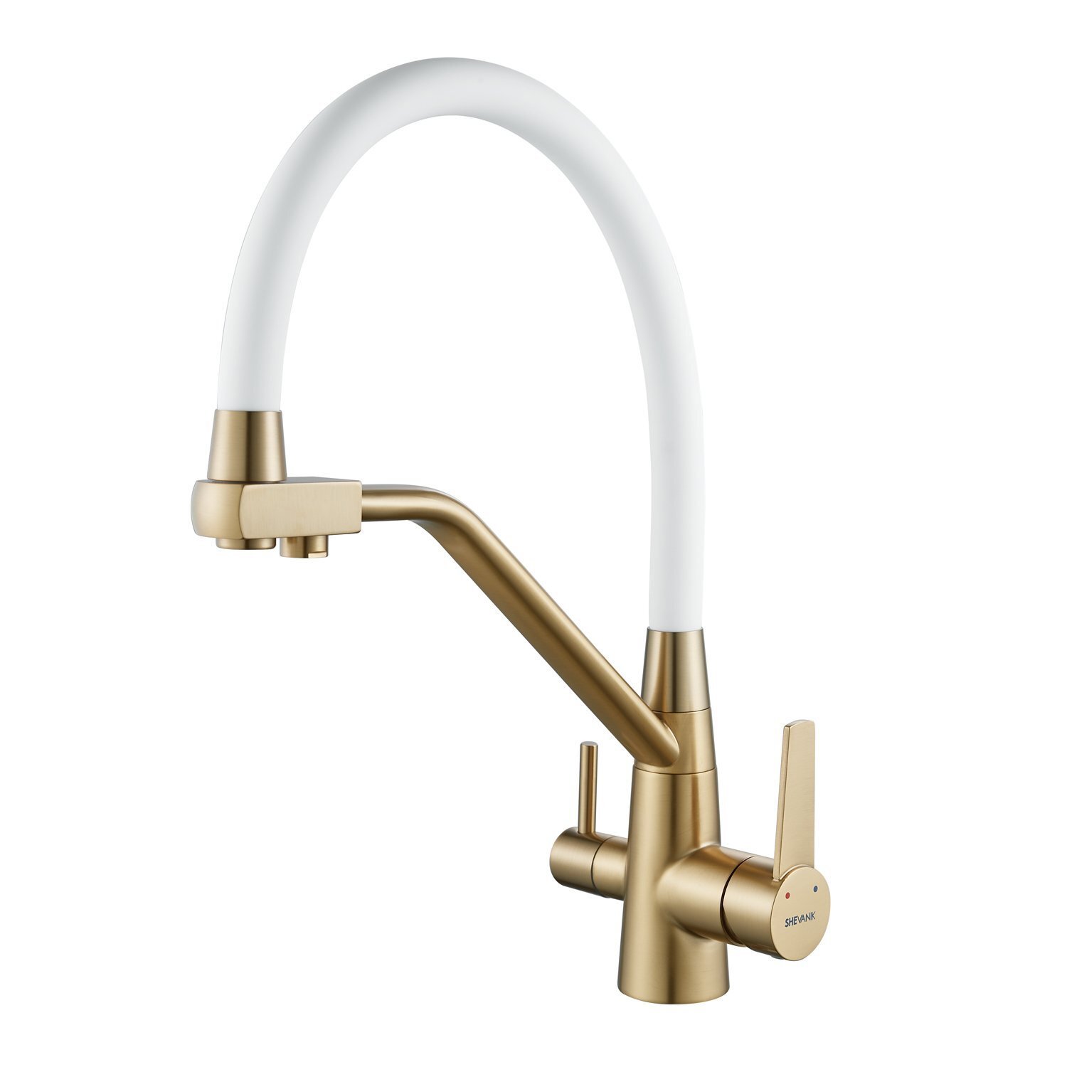 Изображение товара Смеситель для кухни однорычажный Shevanik S968G излив 21.5 см цвет белый, золотой