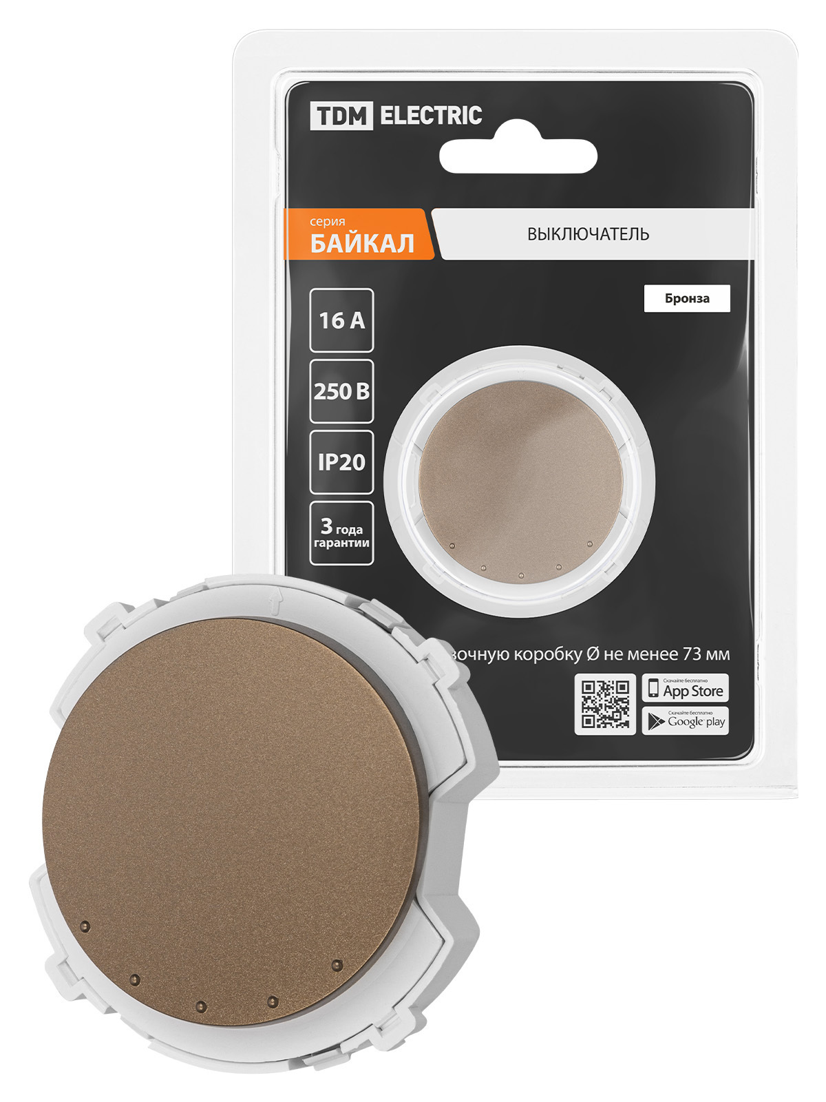 Изображение товара Выключатель накладной Tdm electric Байкал SQ1819-0430 1 клавиша цвет бронза