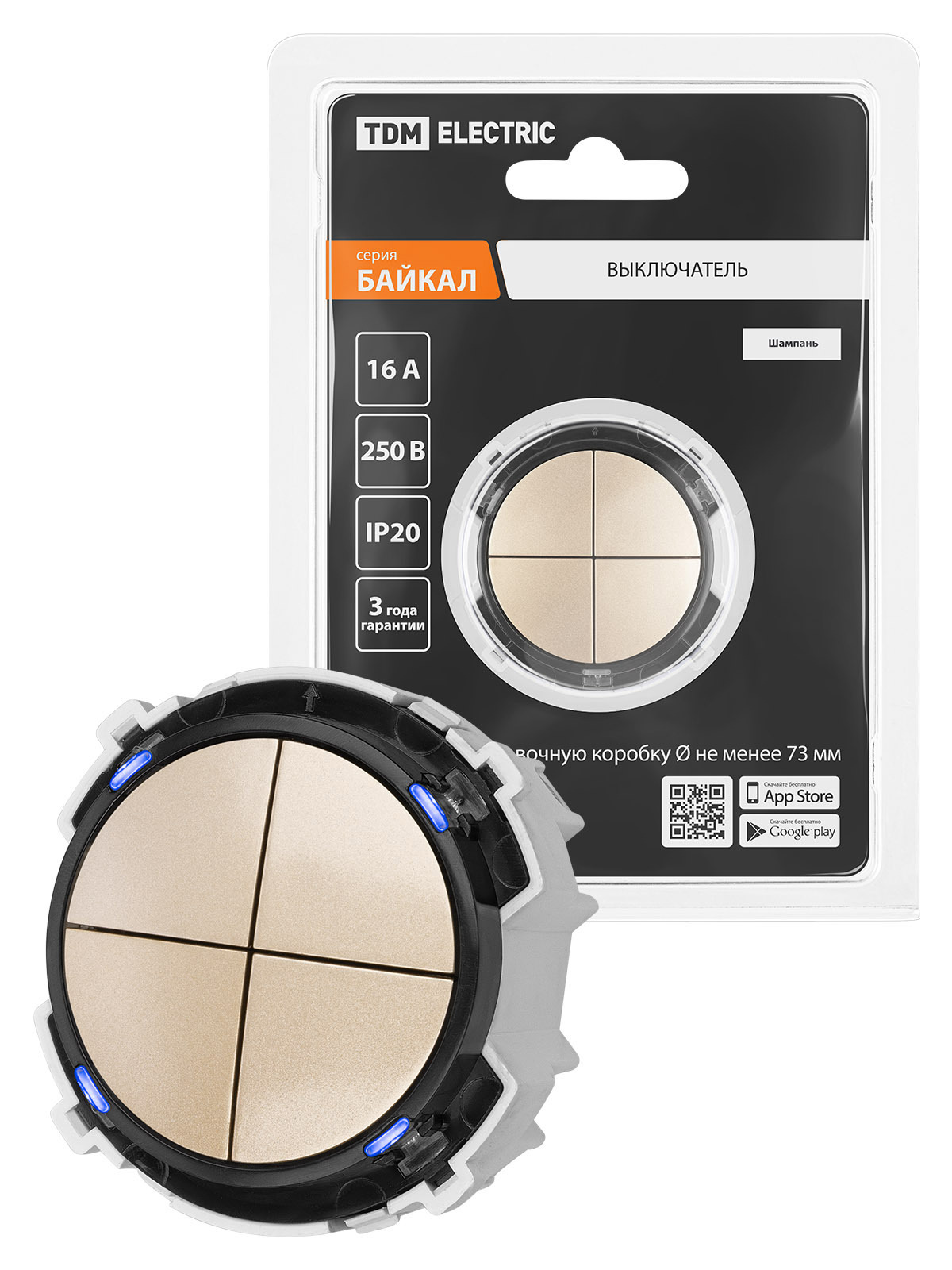 Изображение товара Выключатель накладной Tdm electric Байкал SQ1819-0528 4 клавиши цвет шампань