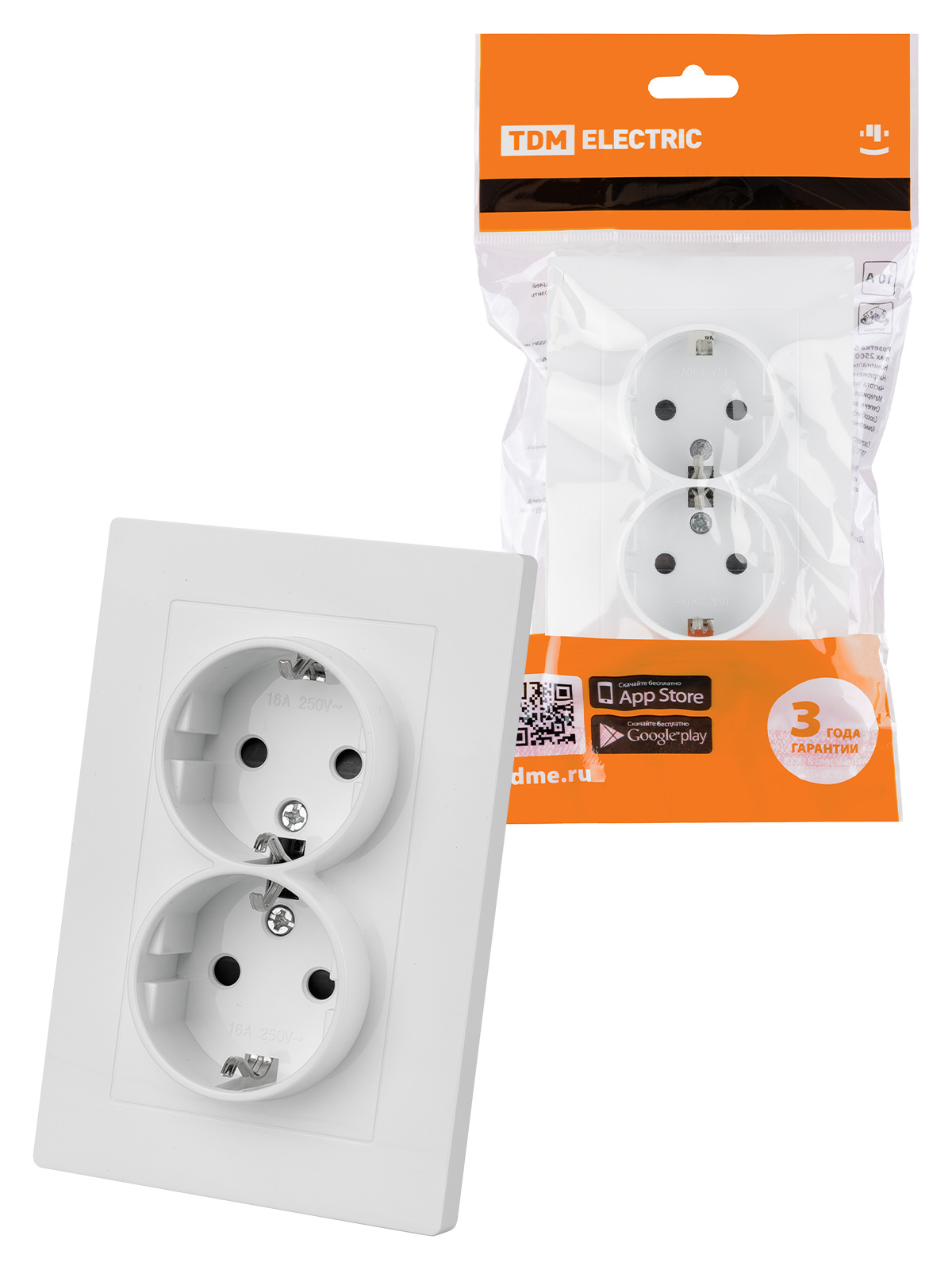 Изображение товара Розетка двойная встраиваемая Tdm electric Сенеж SQ1816-0037 с заземлением со шторками цвет белый