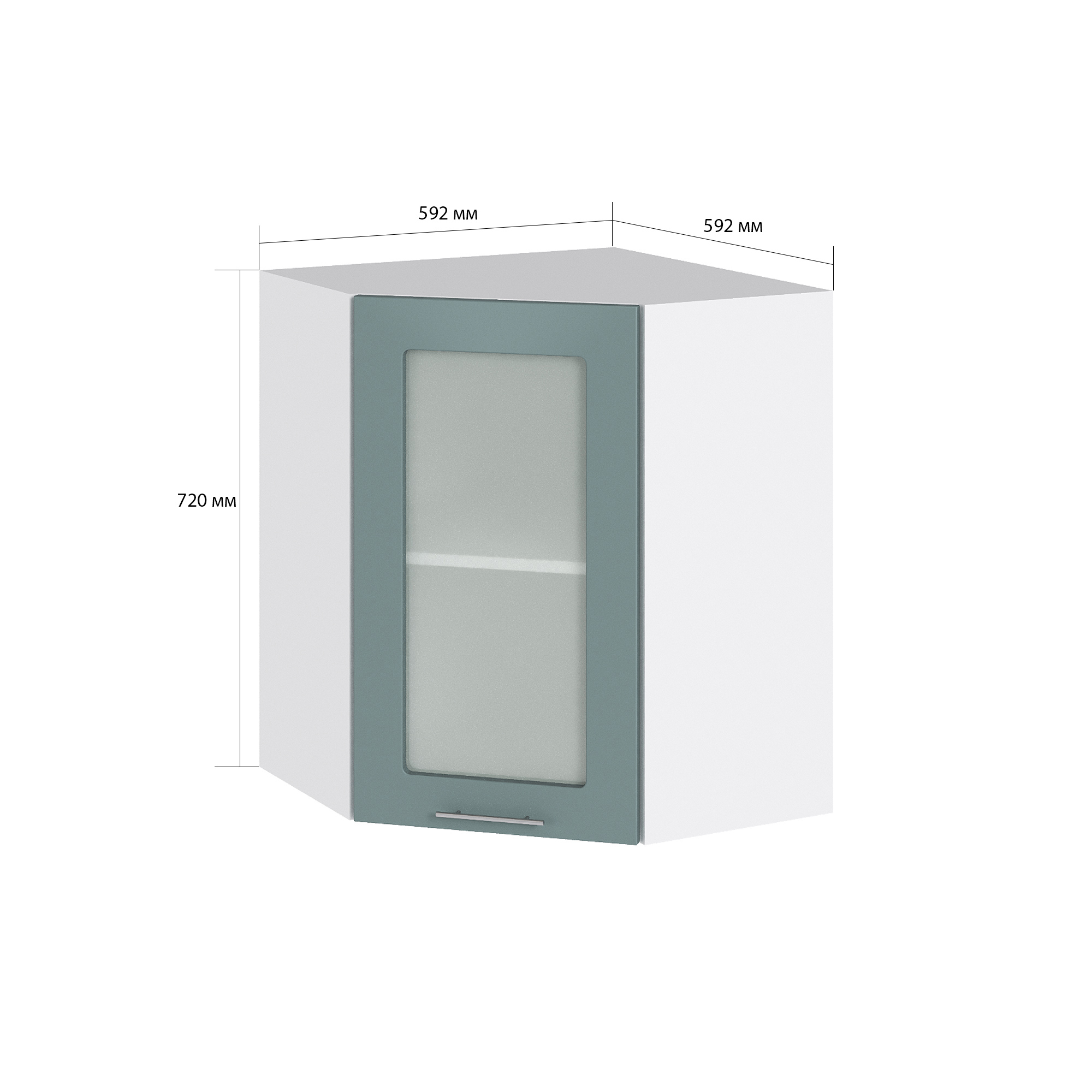 Изображение товара Навесной угловой шкаф Валерия со стеклом 59.2x71.6x59.2 см белый лагуна