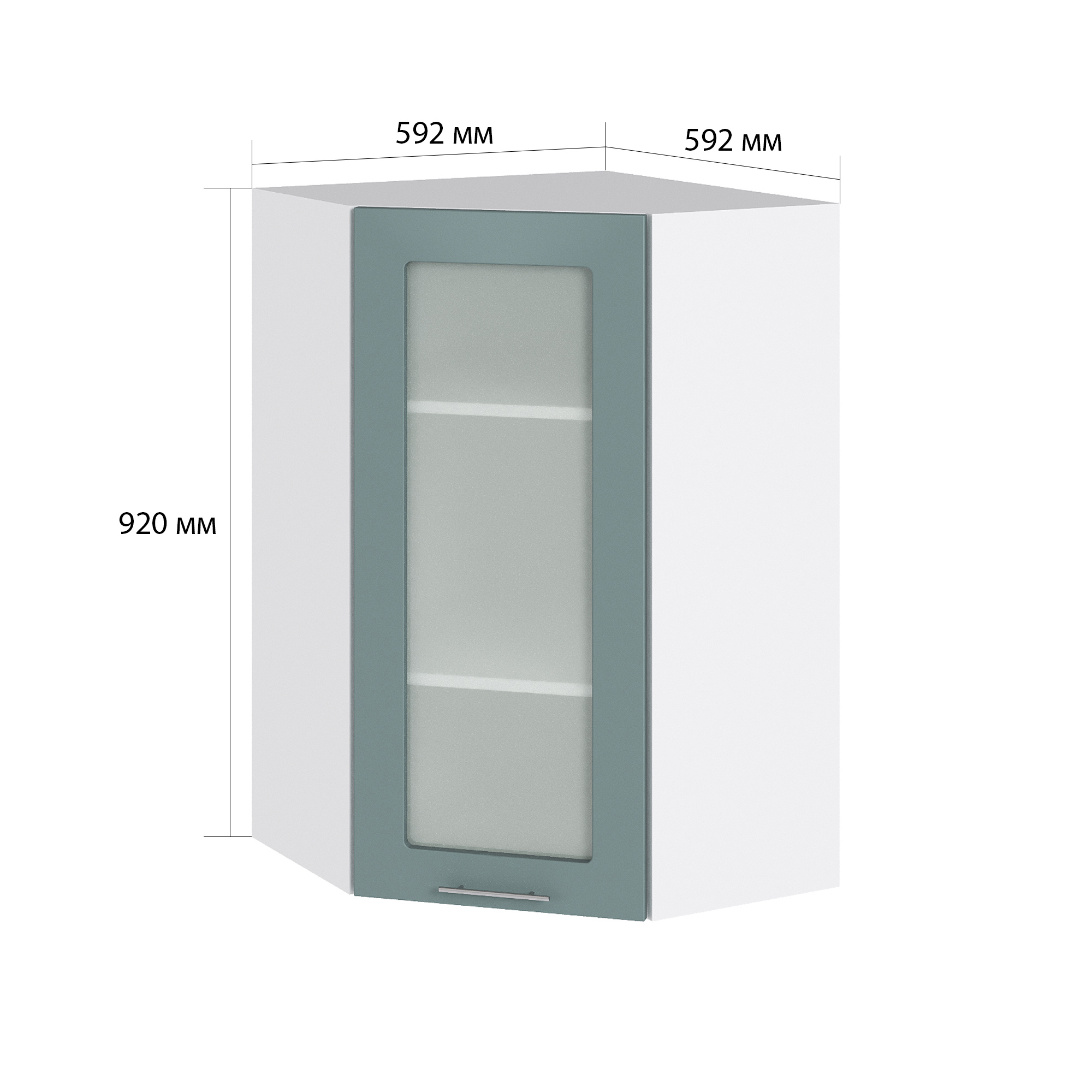 Изображение товара Навесной шкаф угловой со стеклом Сурская мебель Валерия 59.2x92x59.2 см ЛДСП цвет лагуна софт