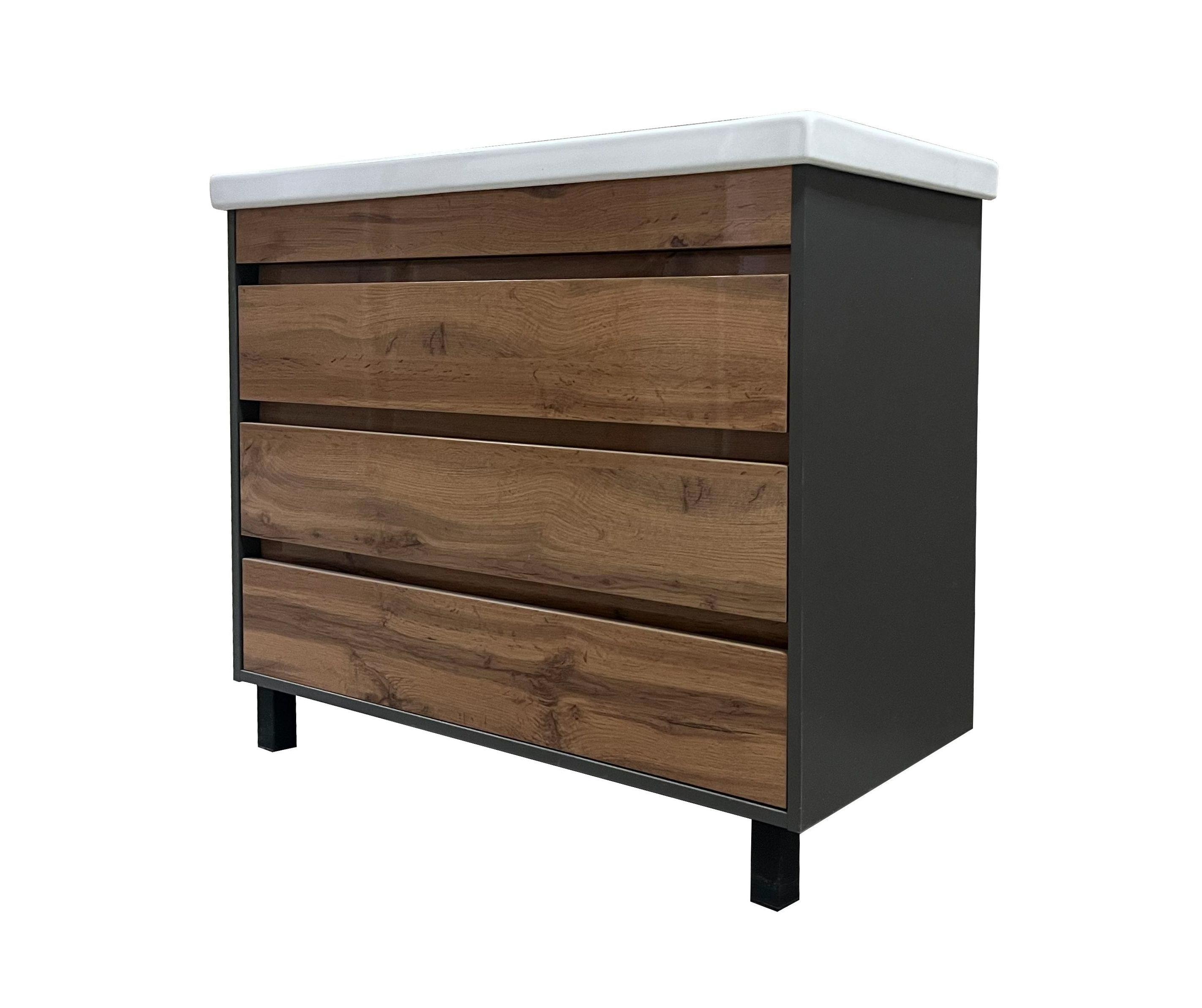 Изображение товара Тумба под раковину Wood TWN100 напольная 100 см цвет дуб вотан/антрацит