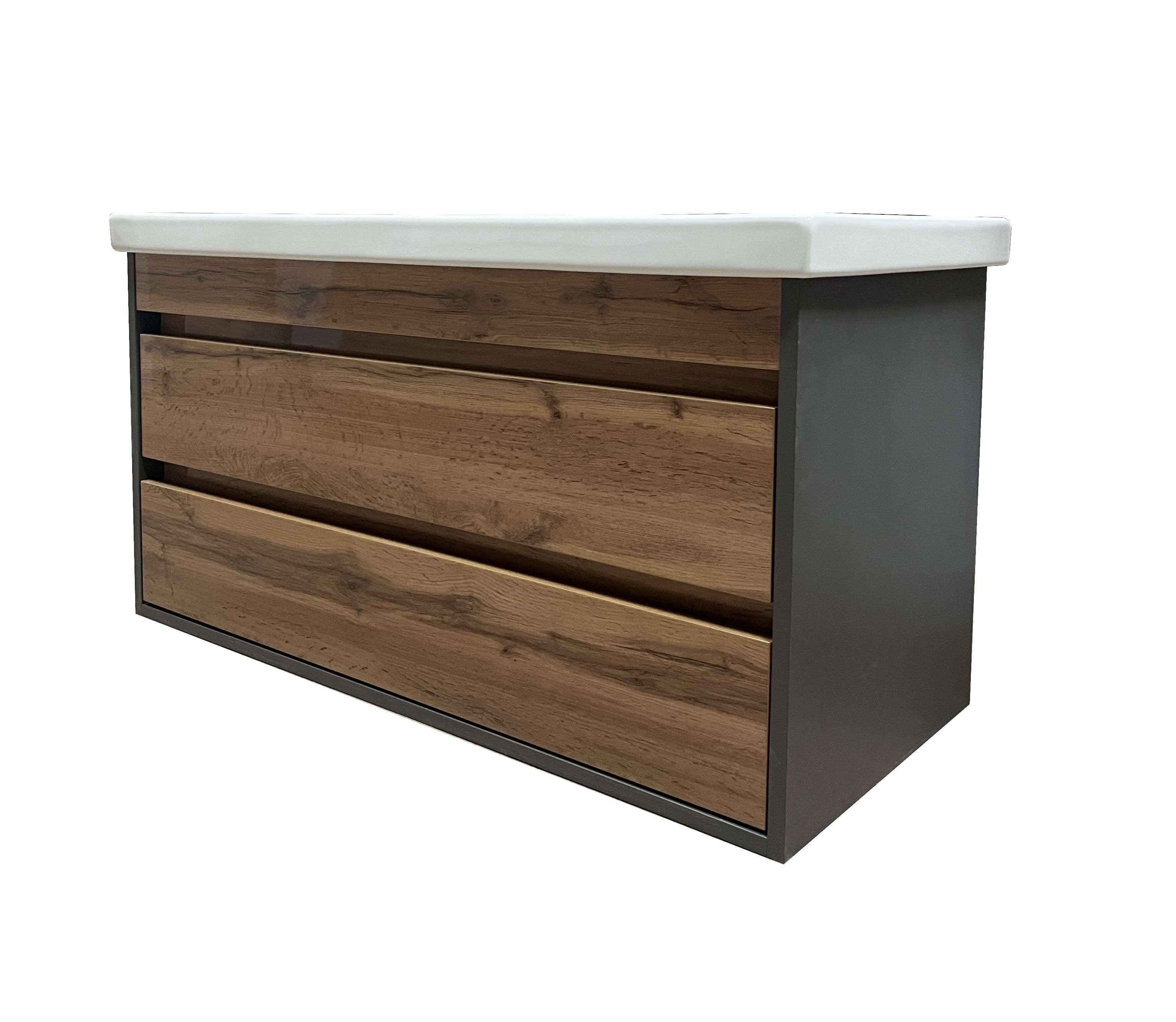 Изображение товара Тумба под раковину Wood TWP100 подвесная 100 см цвет дуб вотан/антрацит