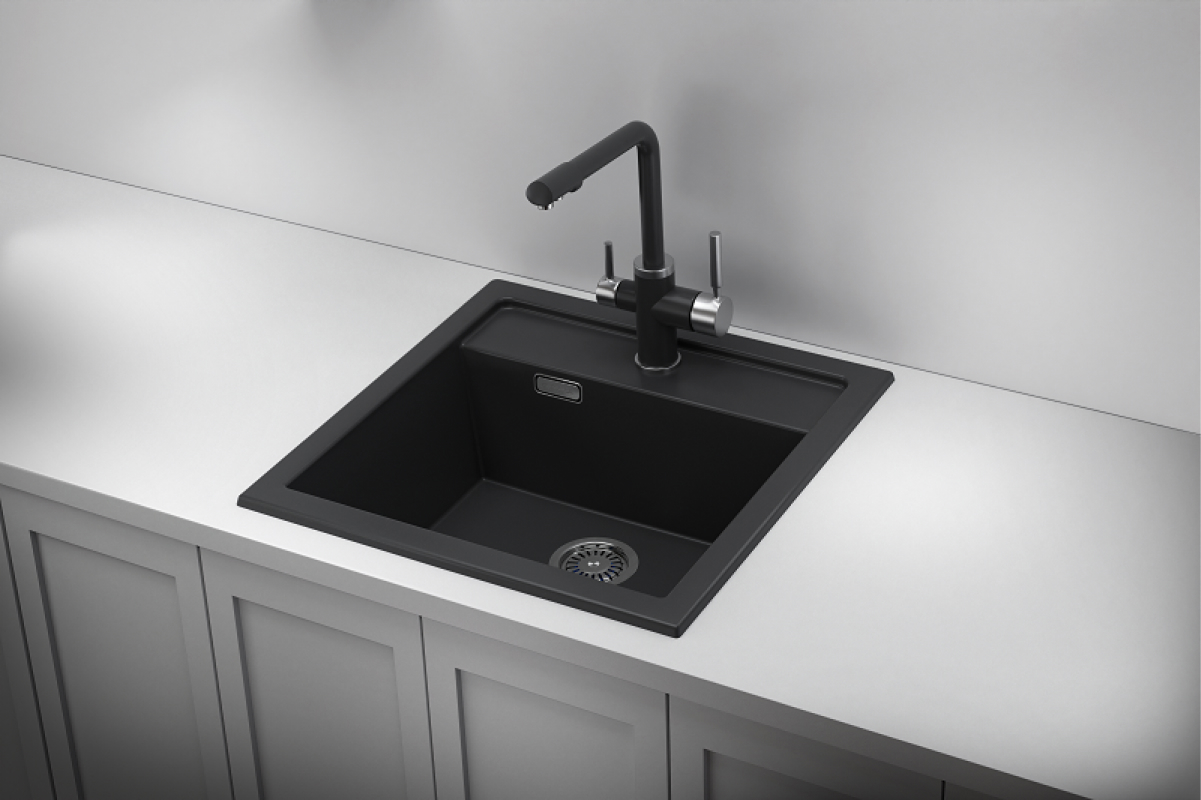 Изображение товара Мойка GRANULA Comfort 5003 Black Matt — квадратная врезная кухонная с чашей 18.5 см