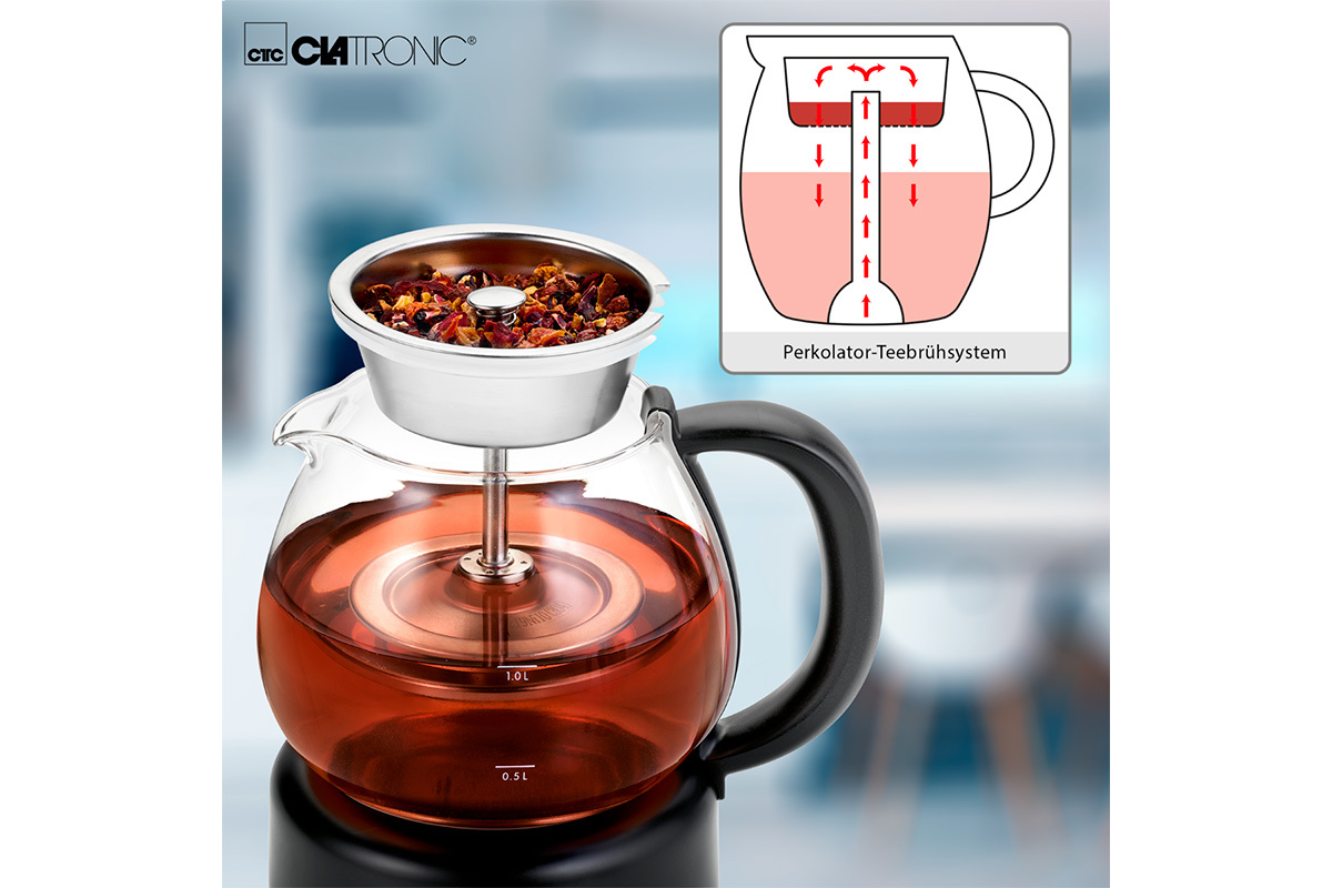 Изображение товара Электрический чайник Clatronic TK 3715 schwarz с системой заваривания и стеклянным корпусом