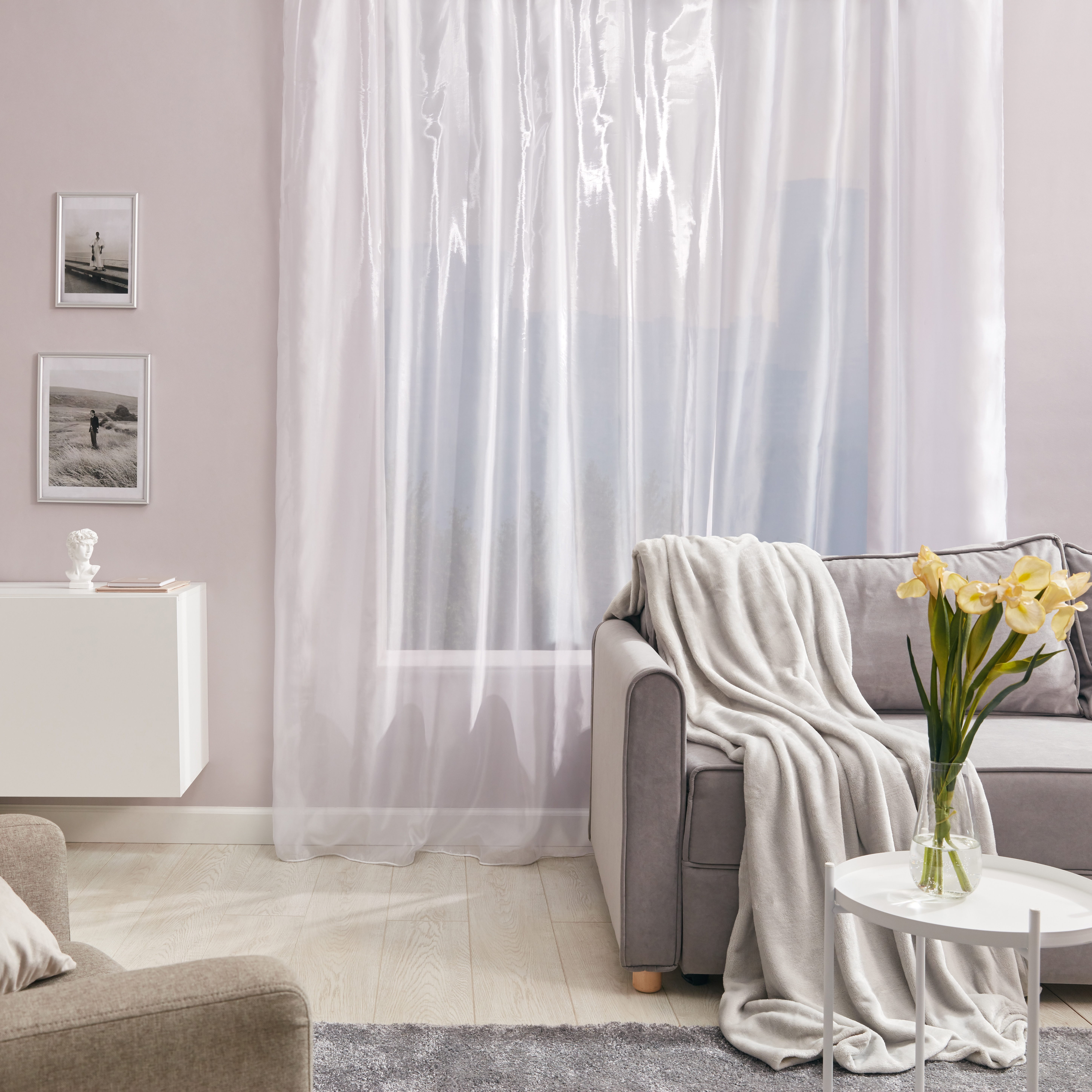 Изображение товара Тюль на ленте Inspire микровуаль 300x280 см белый, однотонный, легкая шторная конструкция