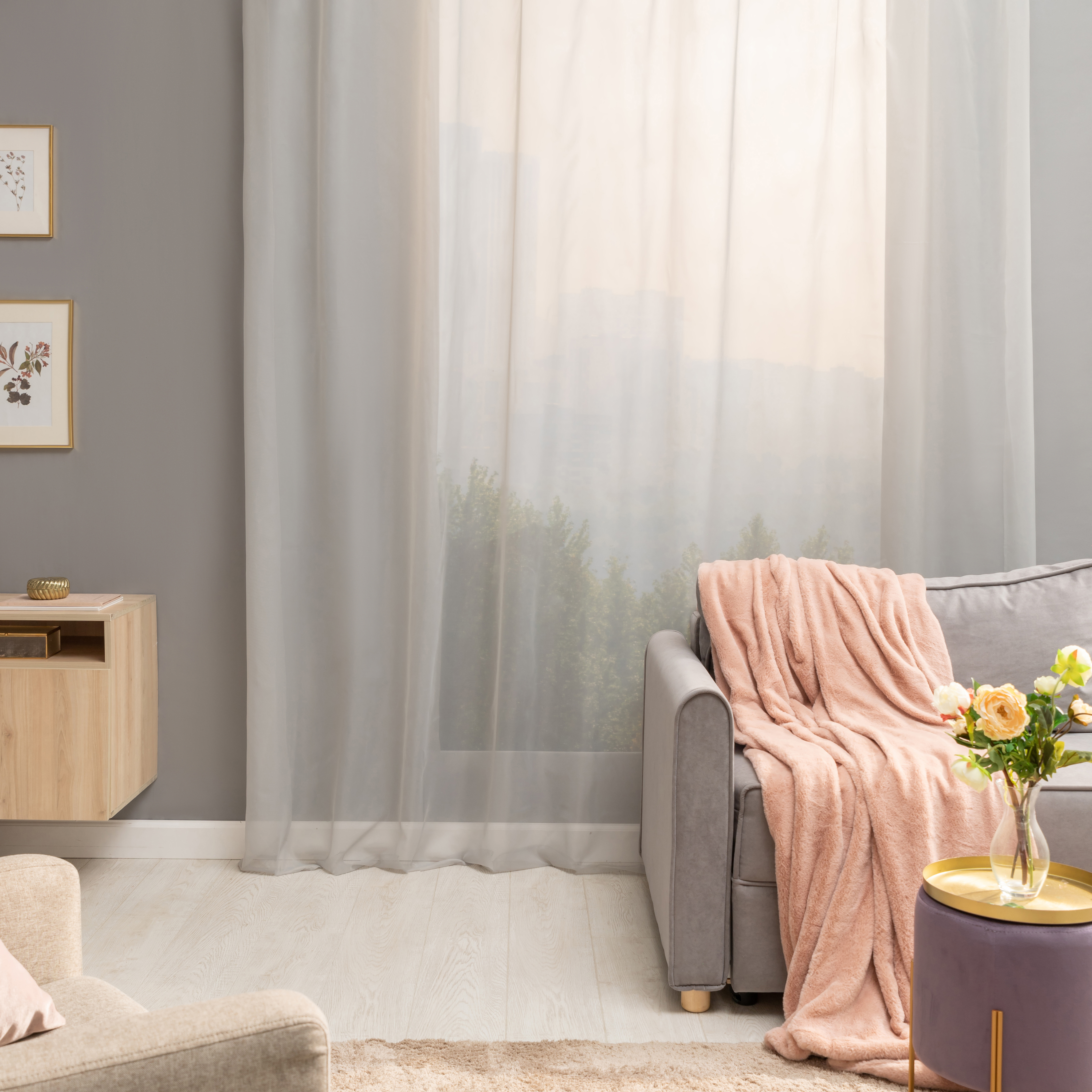 Изображение товара Тюль Inspire Polyone 300x280 см серый вуаль шторная лента для гостиной