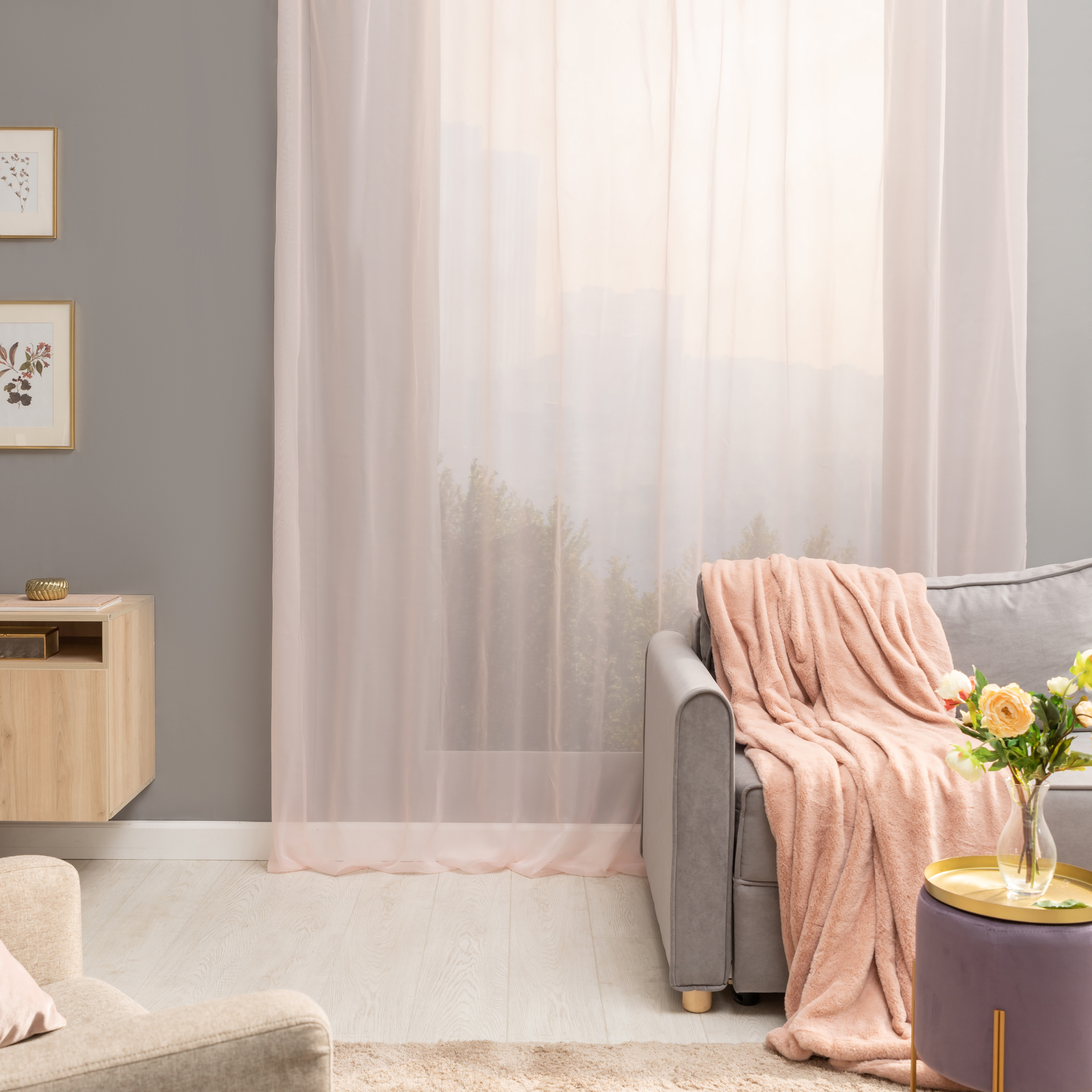 Изображение товара Тюль на ленте Inspire Polyone Kiss 300x280 см розовый легкий из полиэстера