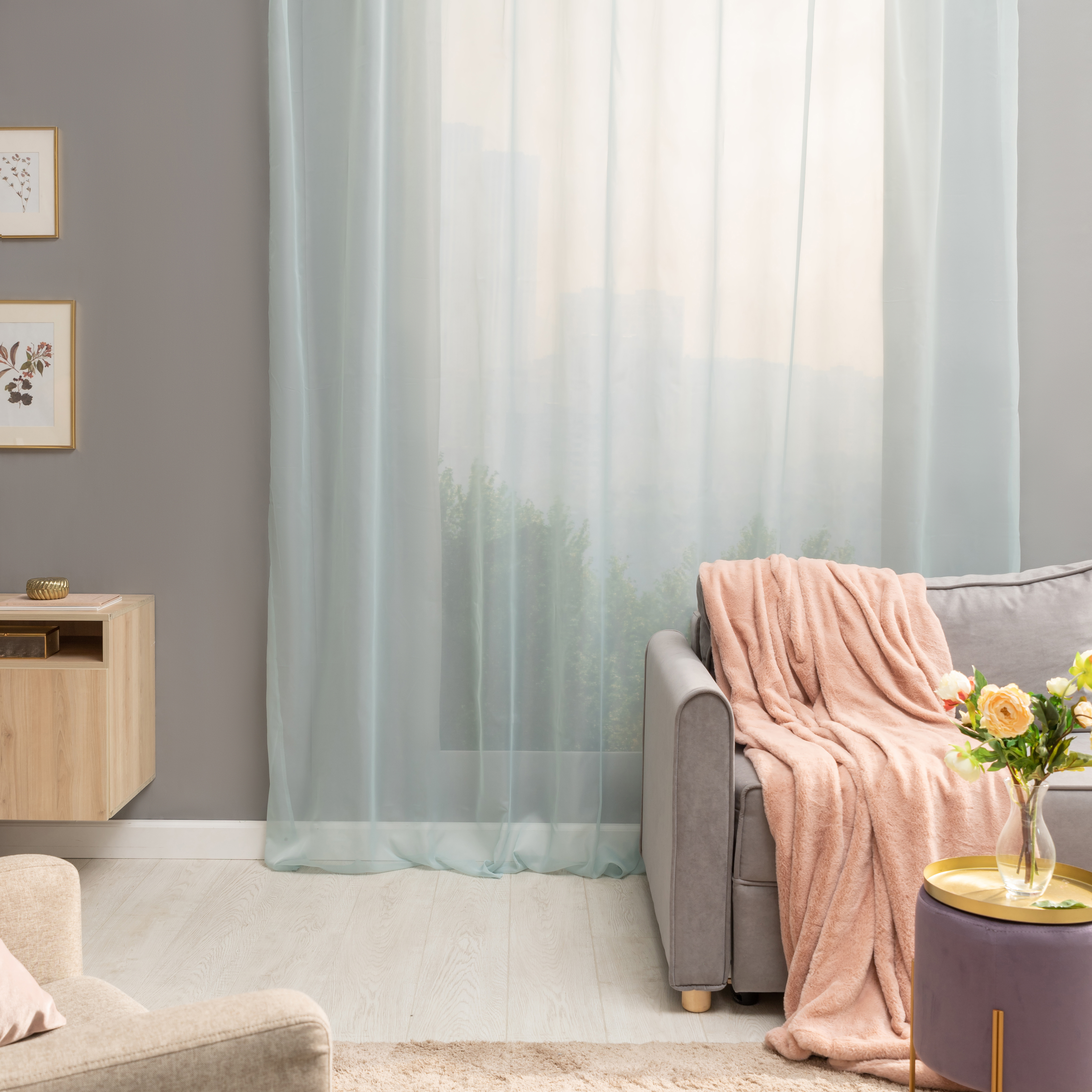 Изображение товара Тюль Inspire Polyone Aqua 300x280 см голубой сетка современный стиль