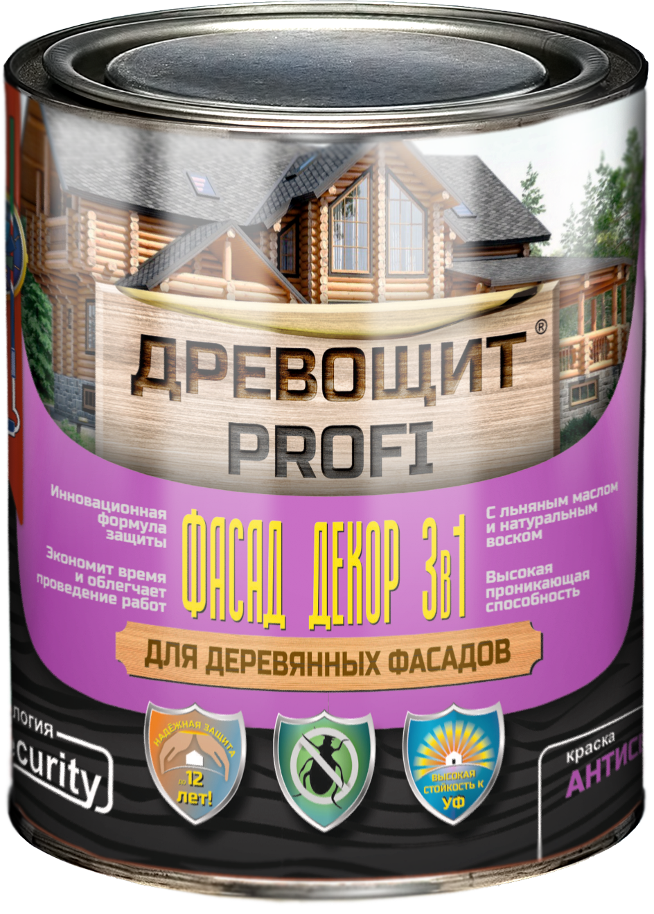 Краска-антисептик от плесени Древощит Profi Фасад Декор 3в1 цвет ...