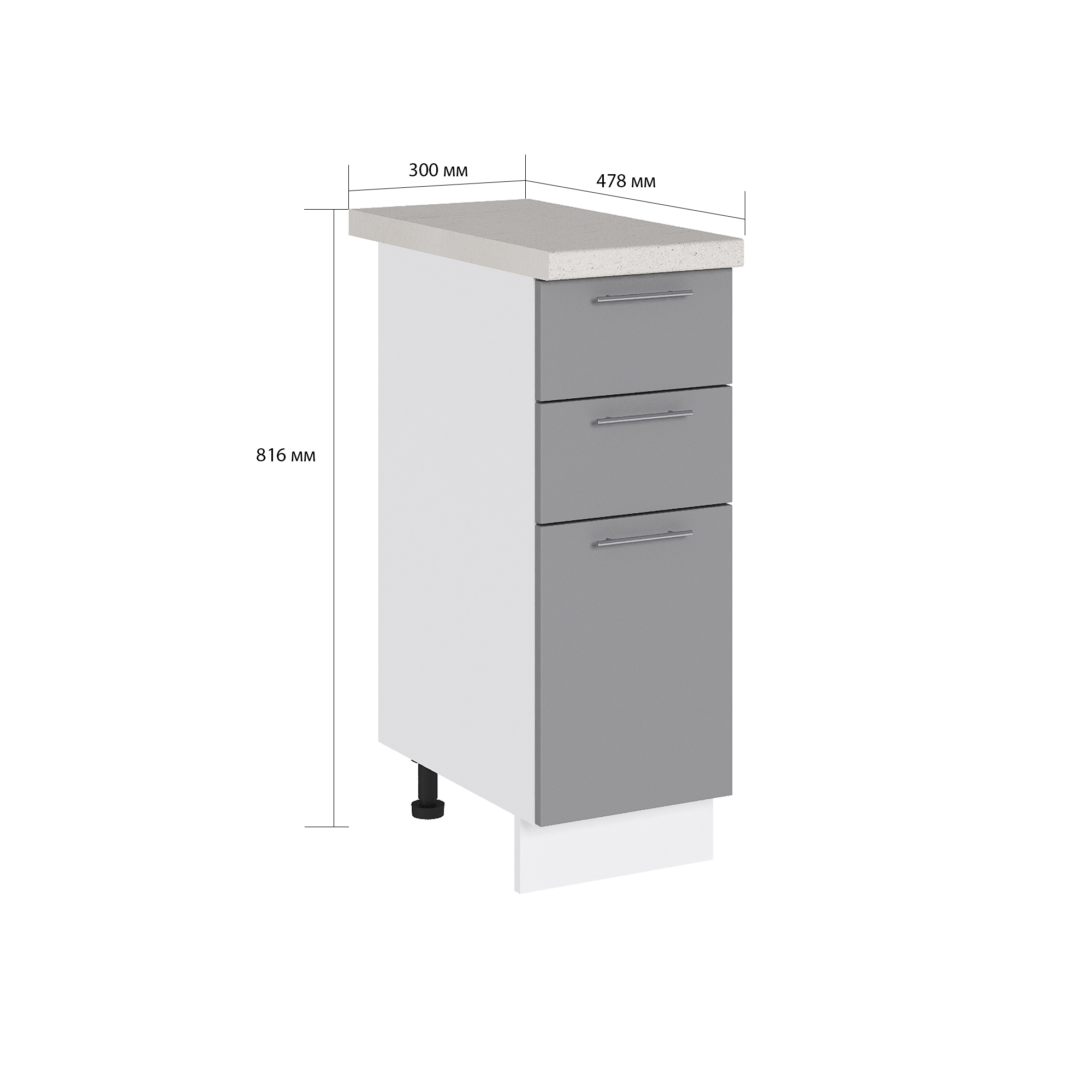 Изображение товара Напольный шкаф с 3 ящиками Валерия от Сурская мебель 81.6x30x47.8 см Монблан софт